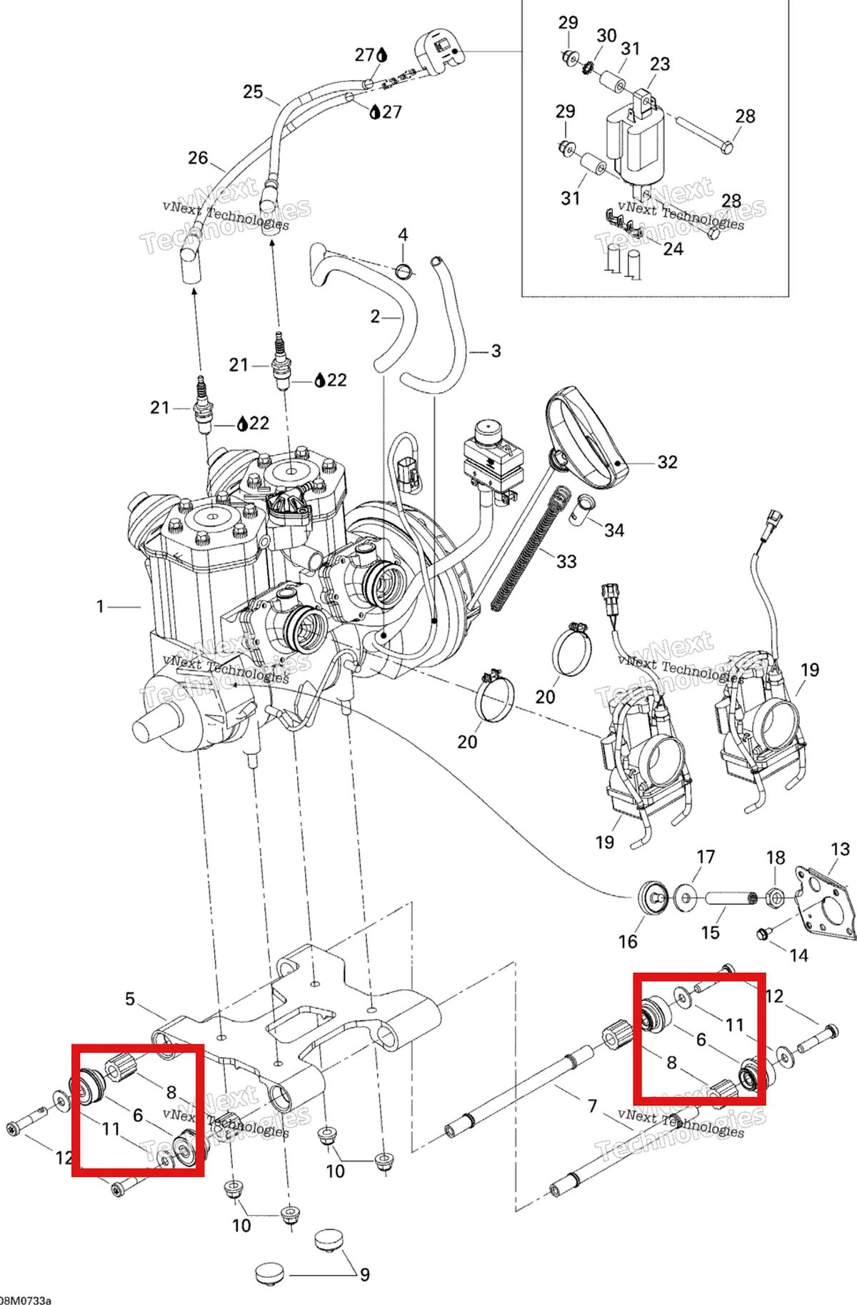 Деталь 512059777 (Резиновое Крепление) на схеме узла 2007 Ski-Doo MX Z 440X Racing Engine 1