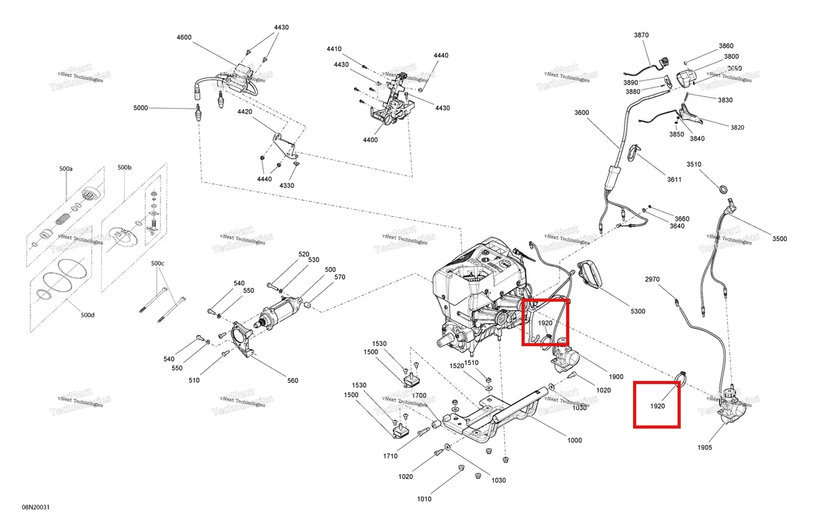 Деталь 512059834 (Хомут) на схеме узла 2020 Ski-Doo SKANDIC WT 550F Engine - System