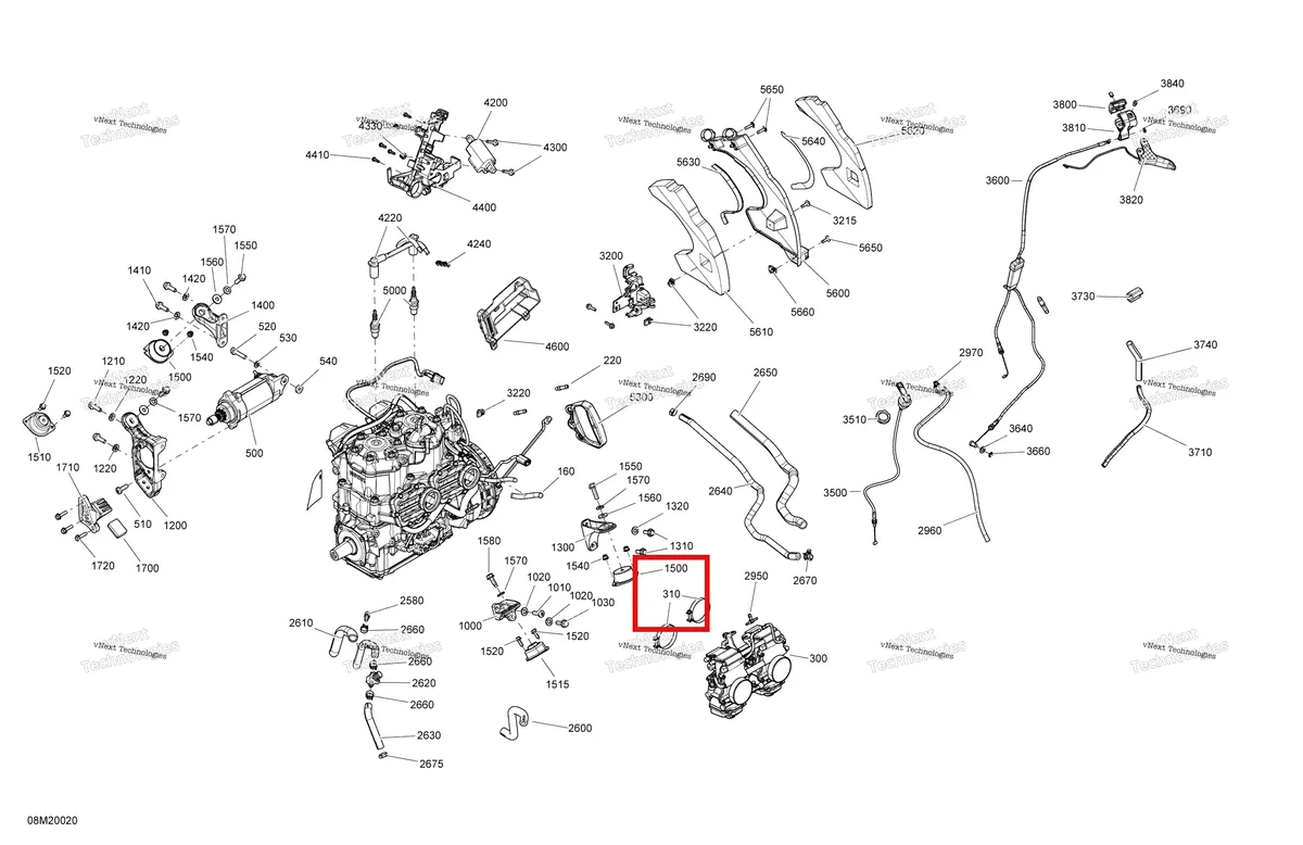 Деталь 512059835 (Хомут) на схеме узла 2020 Ski-Doo SUMMIT 600 CARB Engine - System