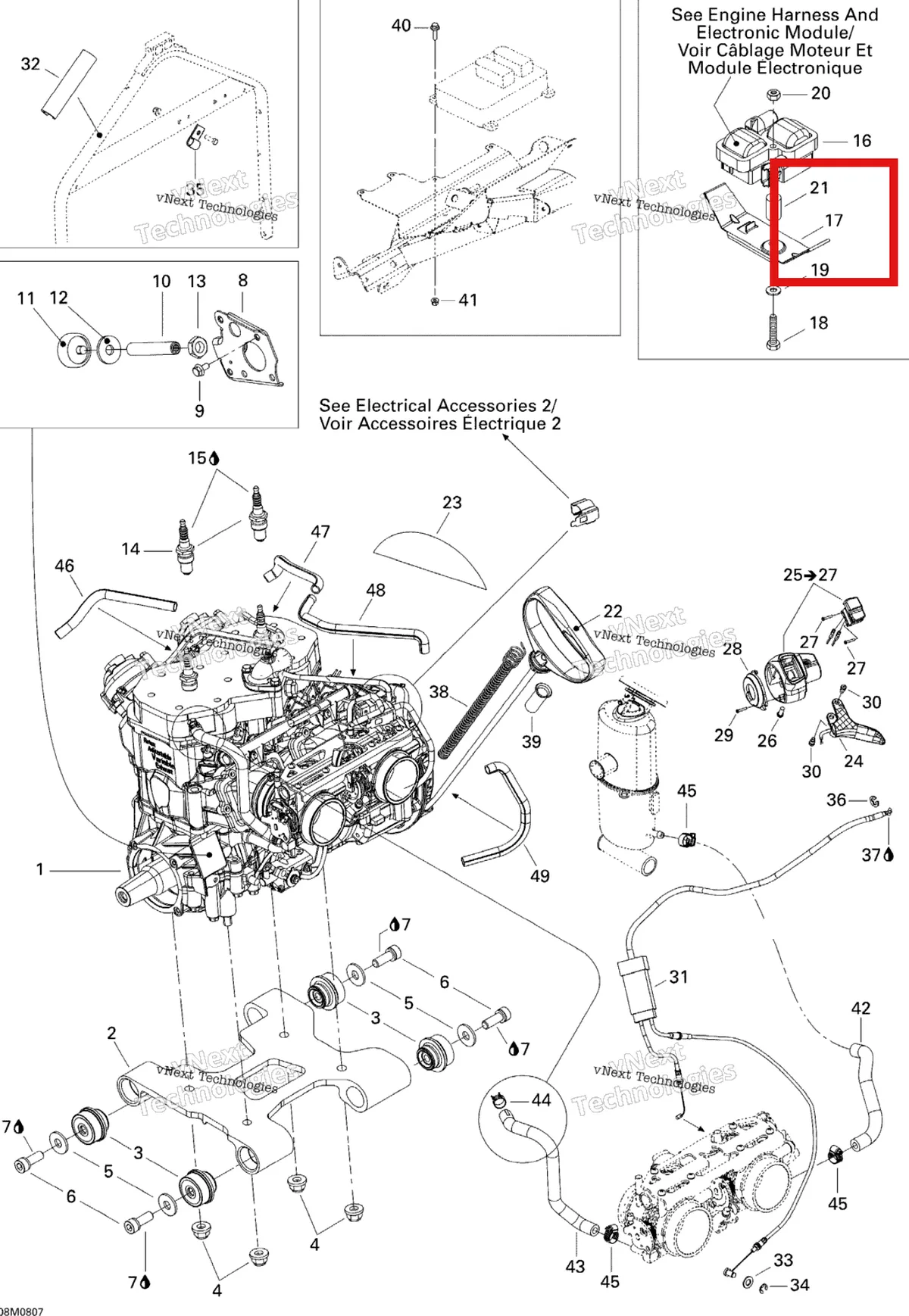 Деталь 512059865 (Деталь Support, Ignition Coil) на схеме узла 2008 Ski-Doo GTX LTD 600 HO SDI Engine