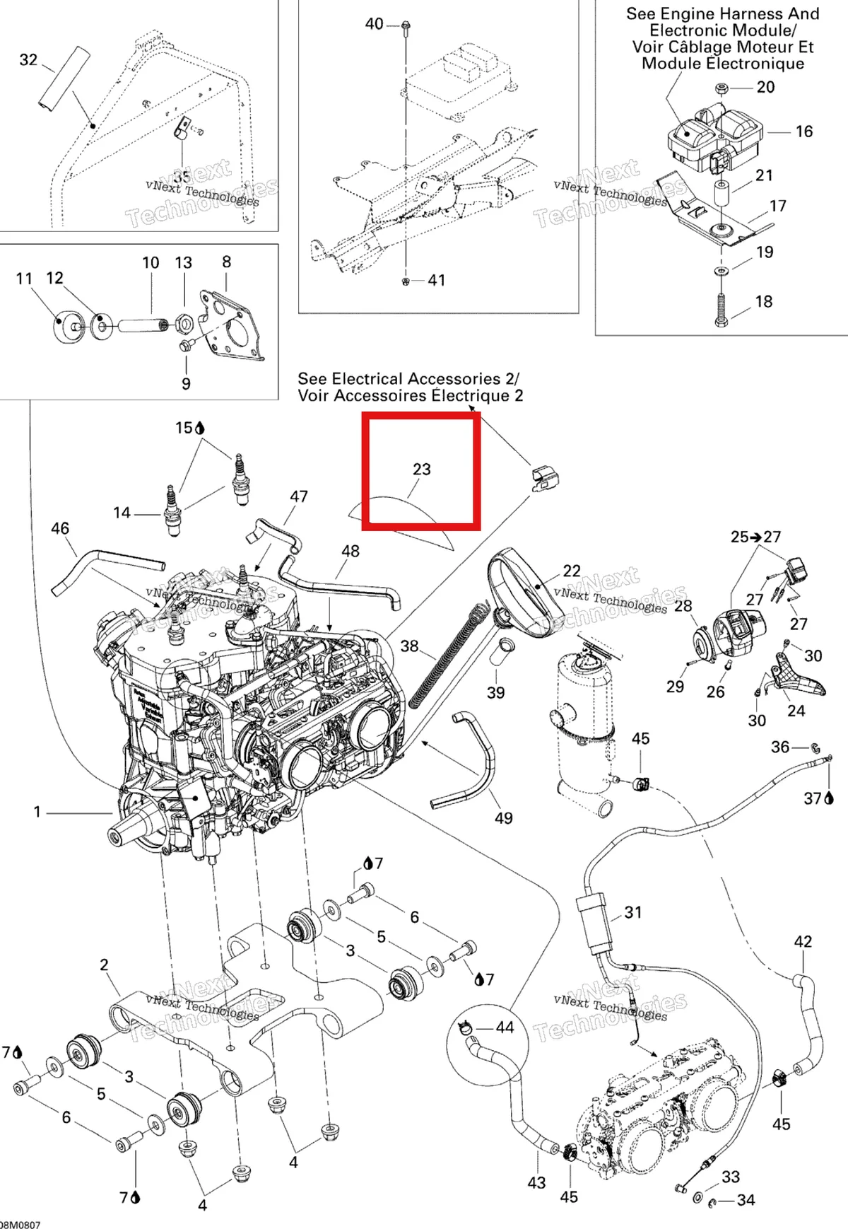 Деталь 512059893 (Деталь Reflection Sheet) на схеме узла 2008 Ski-Doo GTX LTD 600 HO SDI Engine
