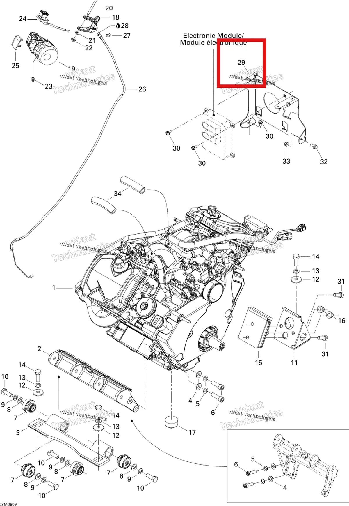 Деталь 512059921 (Опорная Плита) на схеме узла 2005 Ski-Doo Legend V-1000 Engine