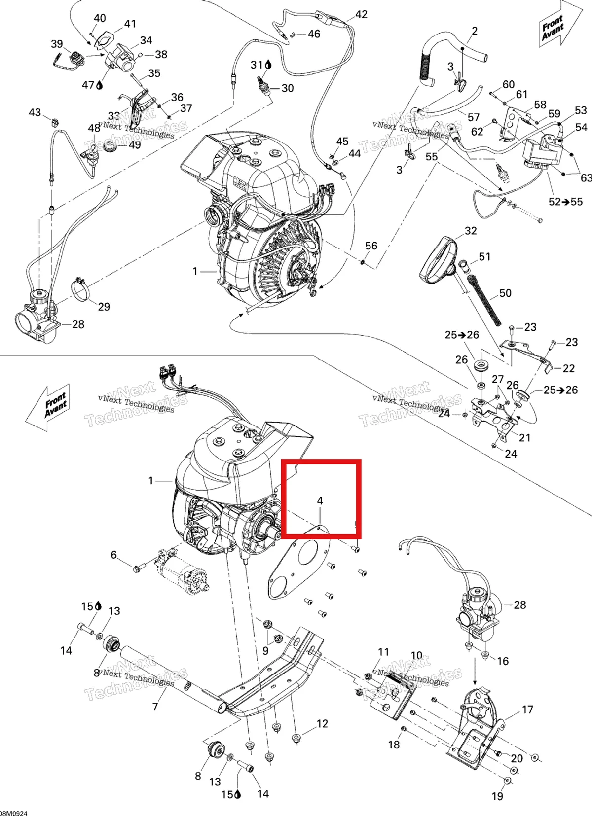Деталь 512059922 (Деталь Starter Support) на схеме узла 2009 Ski-Doo Skandic Tundra Engine And Engine Support