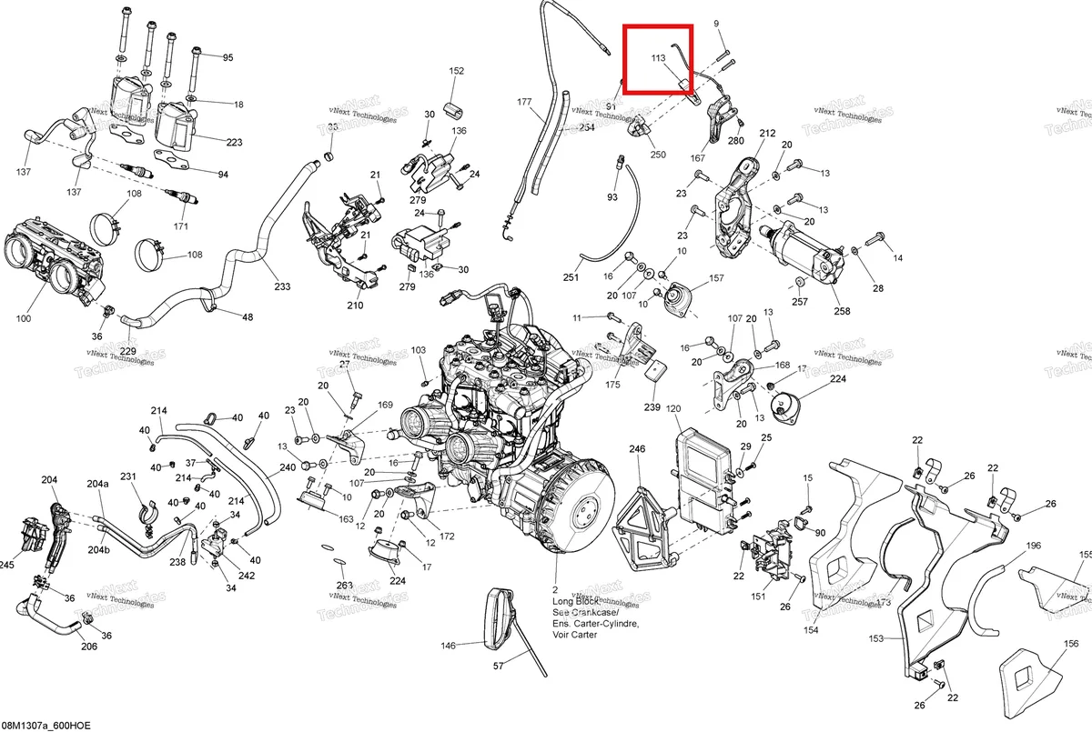 Деталь 512059969 (Деталь Upper Housing. Model-rs Kit) на схеме узла 2013 Ski-Doo MXZ XRS 600HOE Engine And Engine Support 600