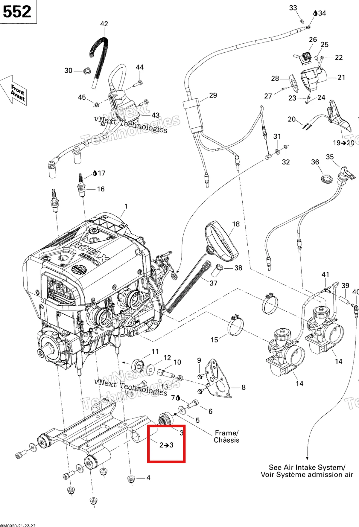 Деталь 512060034 (Поддержку Двигателя. С 2 До 3) на схеме узла 2009 Ski-Doo GSX Fan Engine And Engine Support