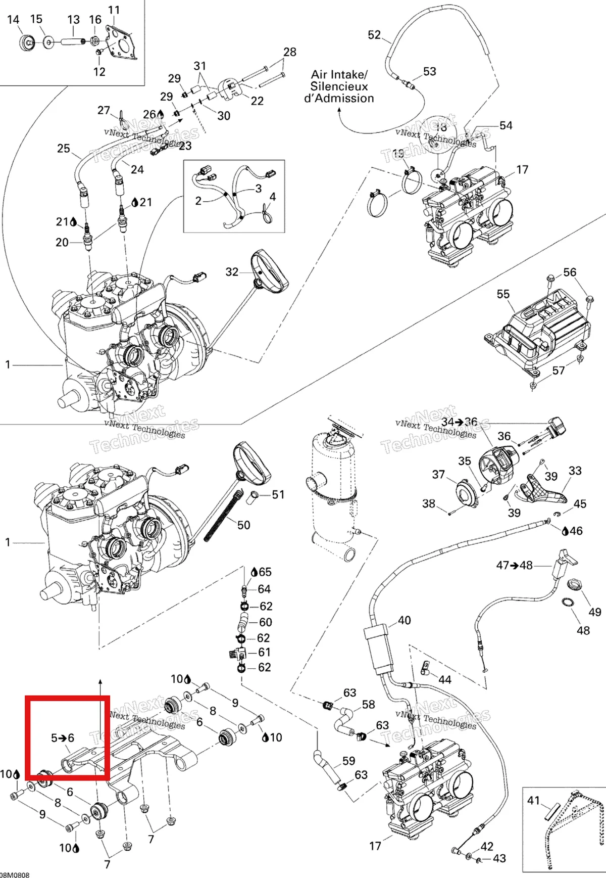 Деталь 512060047 на схеме узла 2008 Ski-Doo GTX SPORT 500SS Engine