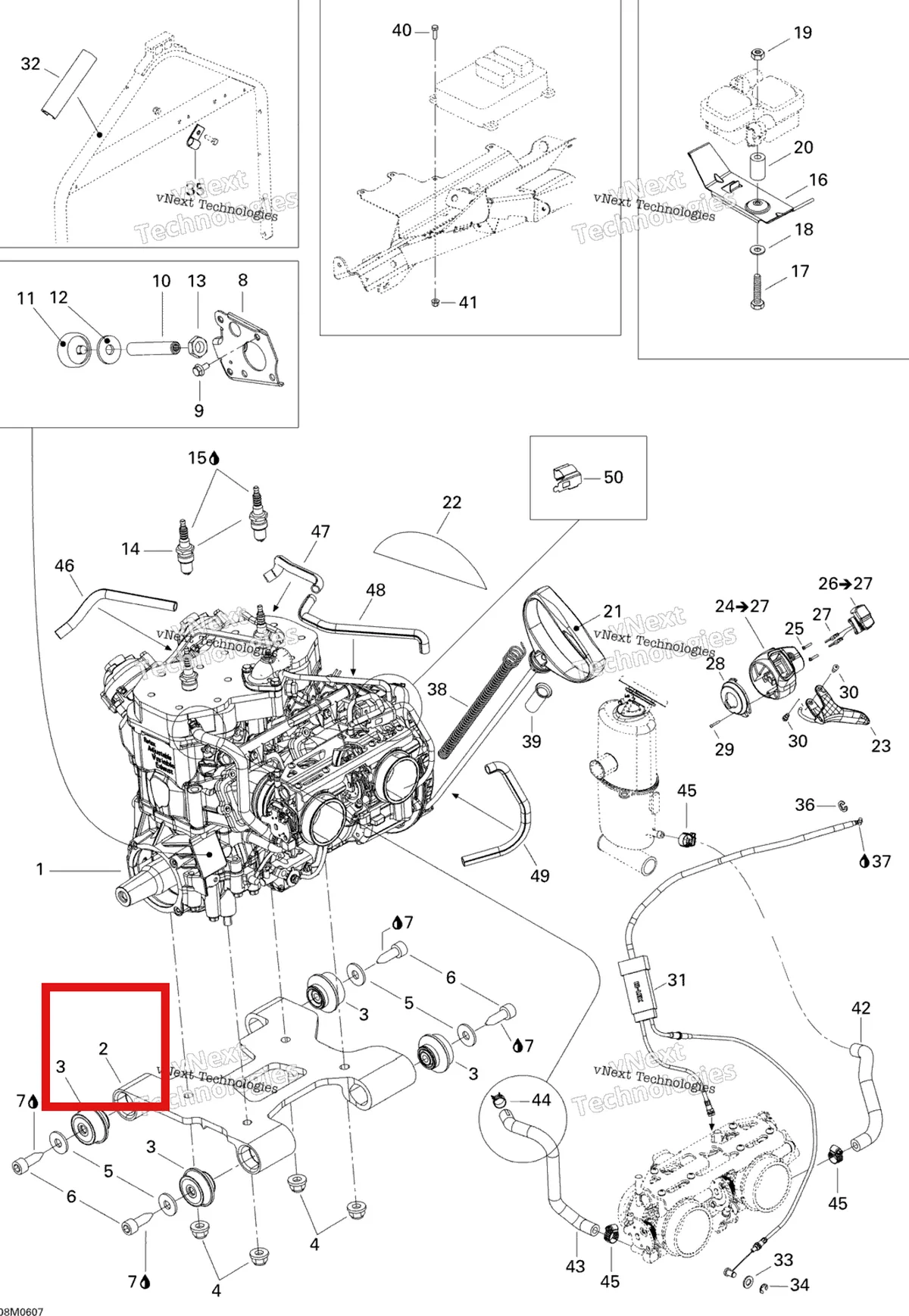 Деталь 512060050 (Деталь Engine Support) на схеме узла 2006 Ski-Doo GSX 600 HO SDI Engine And Engine Support