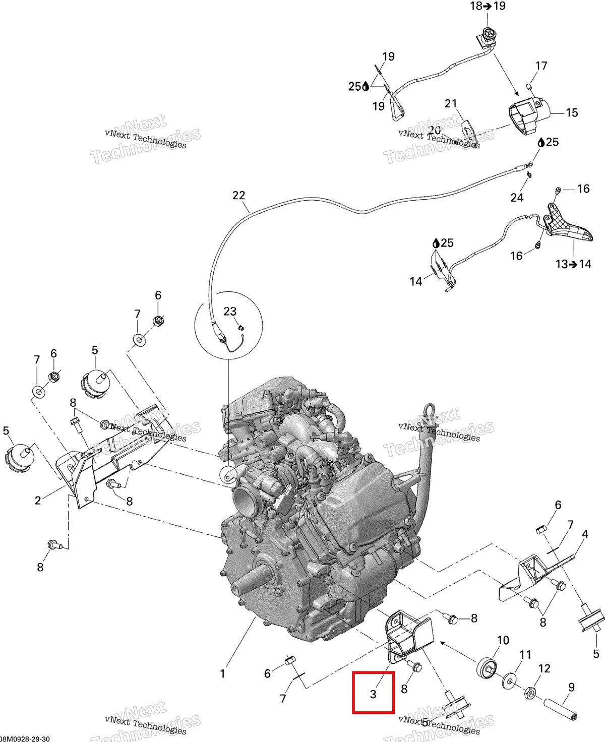 Деталь 512060077 (Деталь Engine Support, Pto Side) на схеме узла 2009 Ski-Doo Legend Touring Engine And Engine Support