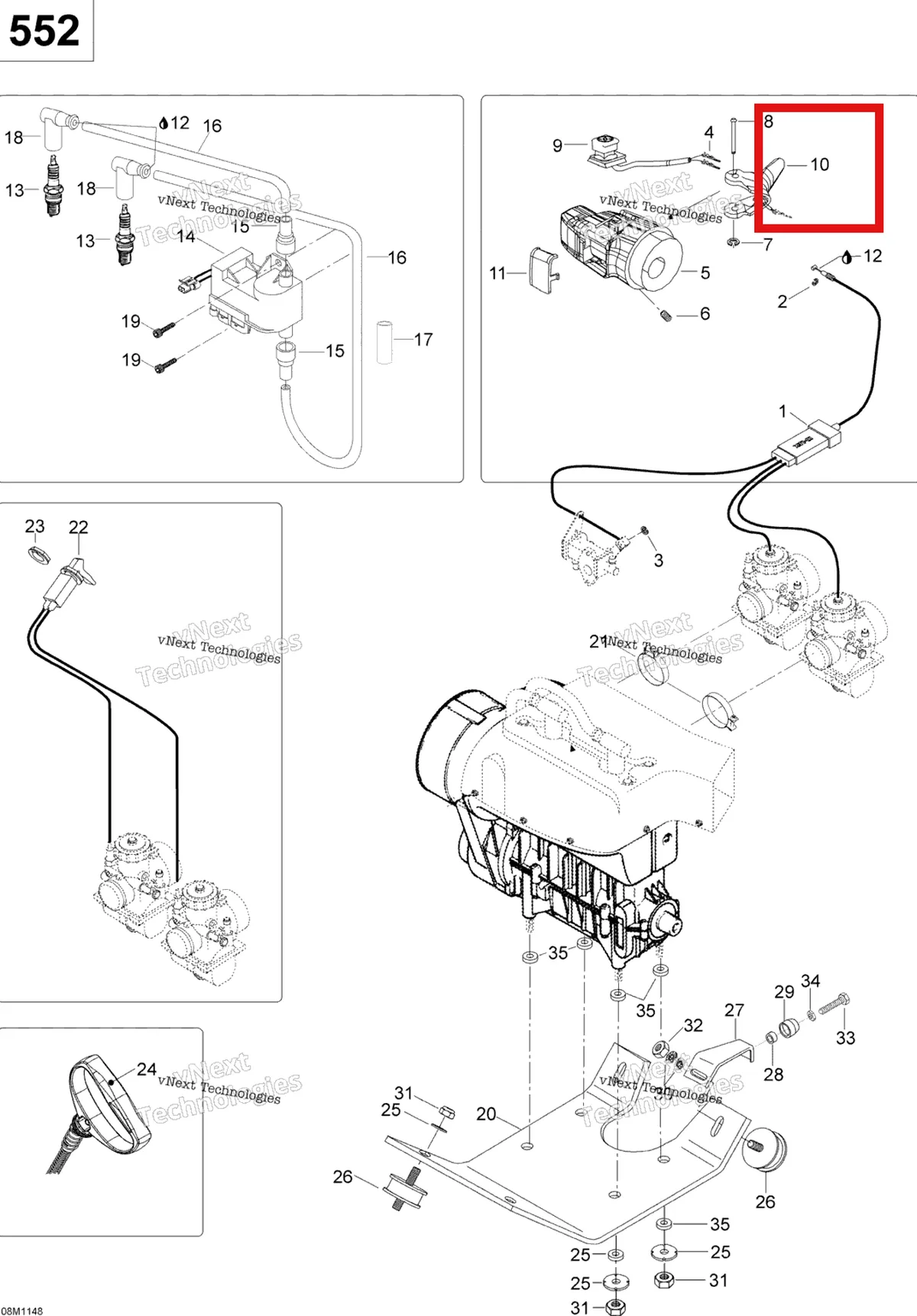 Деталь 512060214 (Ручка газа) на схеме узла 2011 Ski-Doo Skandic WT 550F YetiII Engine