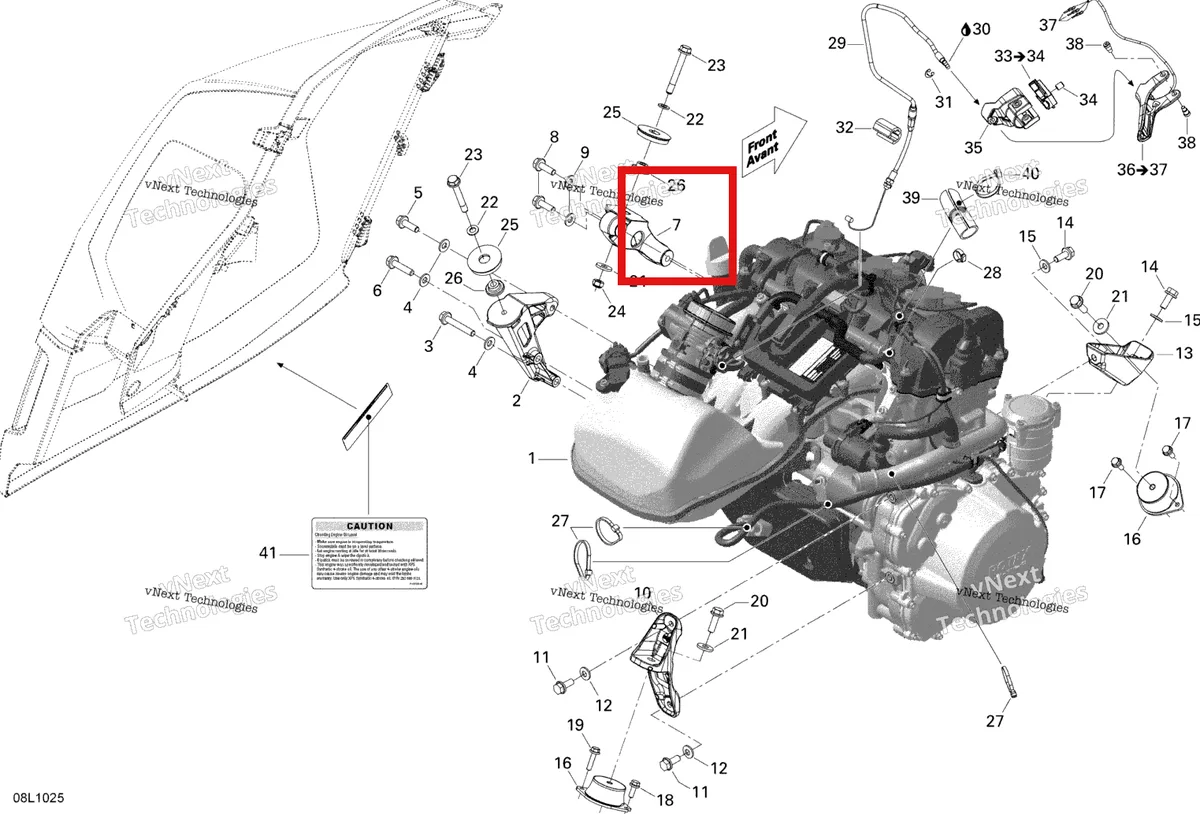Деталь 512060232 (Деталь Front Support, Pto) на схеме узла 2010 Ski-Doo Expedition TUV 1200 REV-XU Engine And Engine Support