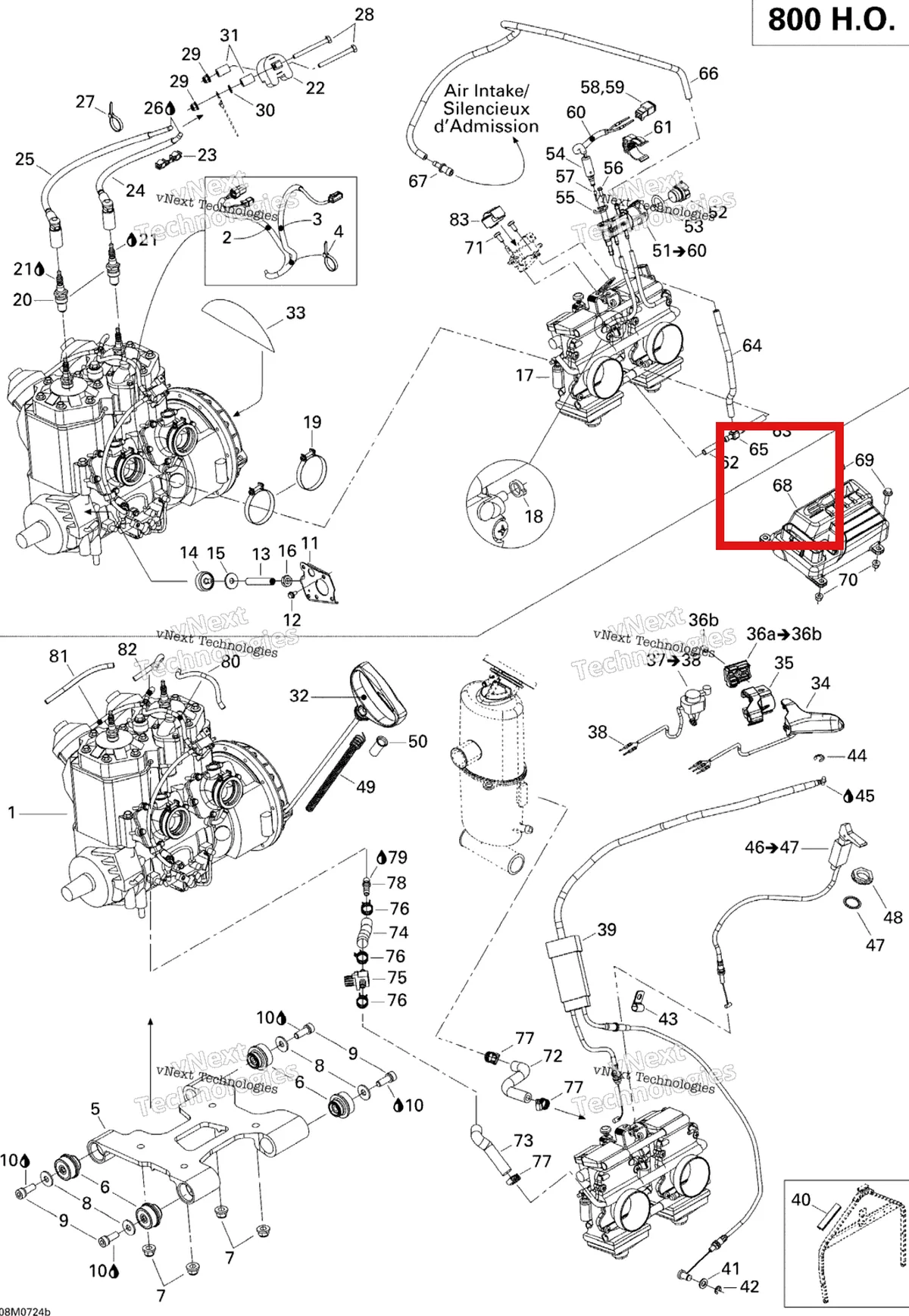 Деталь 512060310 на схеме узла 2007 Ski-Doo MX Z XRS 800 HO PTEK Engine 800Hoptek