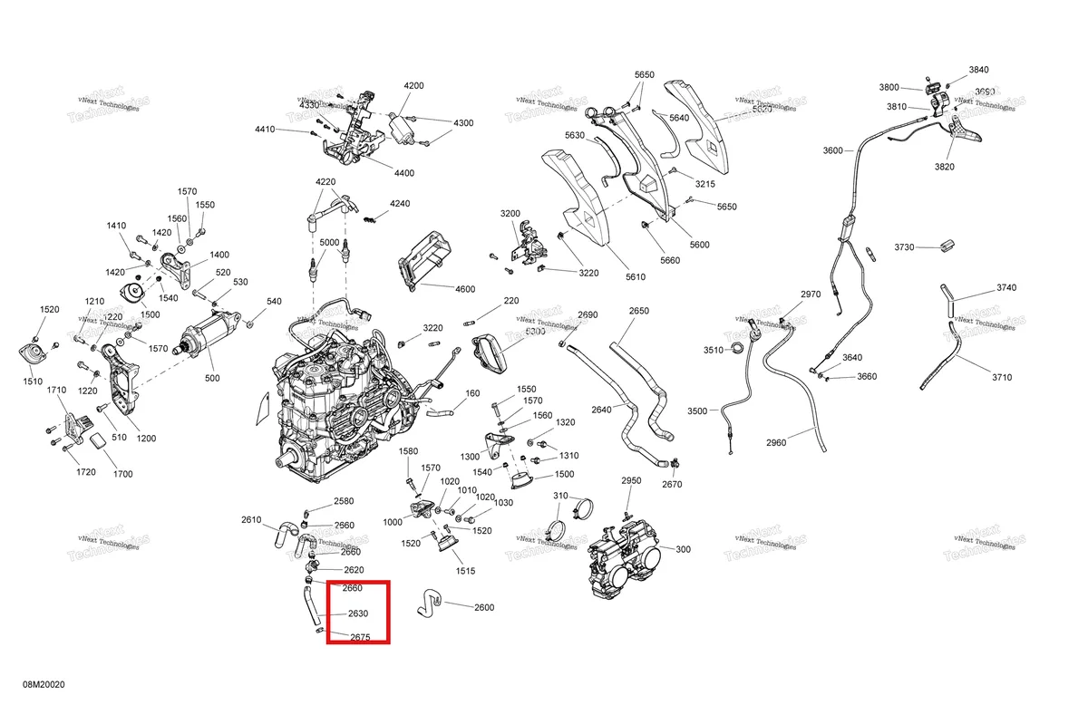 Деталь 512060353 (Деталь Hose Formed Carburator Outlet) на схеме узла 2020 Ski-Doo SUMMIT 600 CARB Engine - System