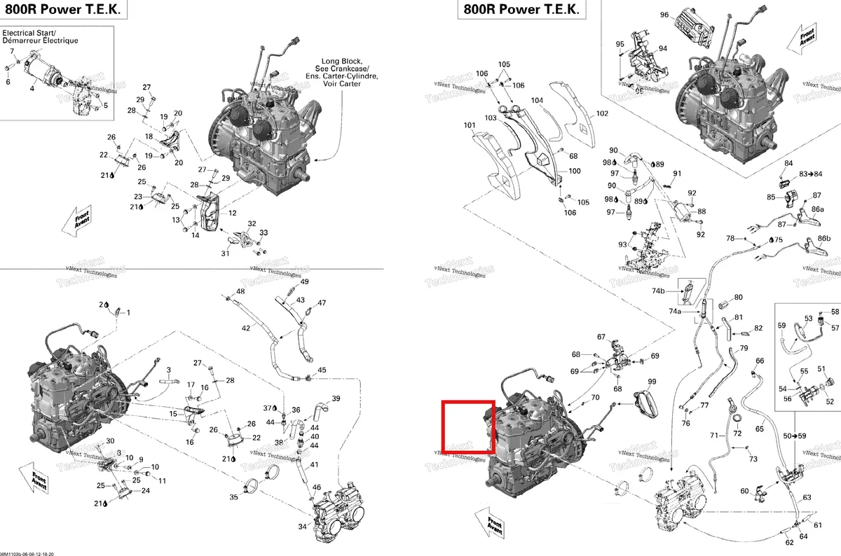 Деталь 512060561 (Деталь Front Support, Pto) на схеме узла 2011 Ski-Doo MX Z TNT 800R PTEK Engine 800Rptek