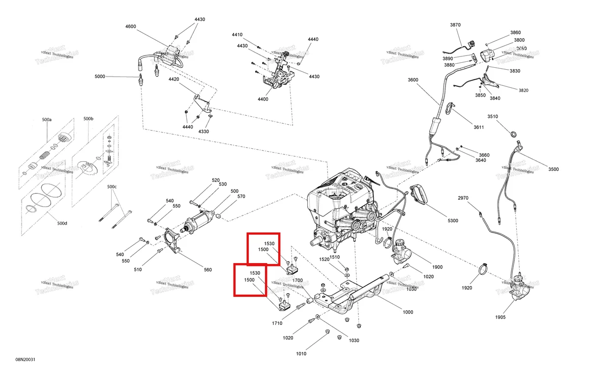 Деталь 512060564 (Резиновое Крепление) на схеме узла 2020 Ski-Doo SKANDIC WT 550F Engine - System