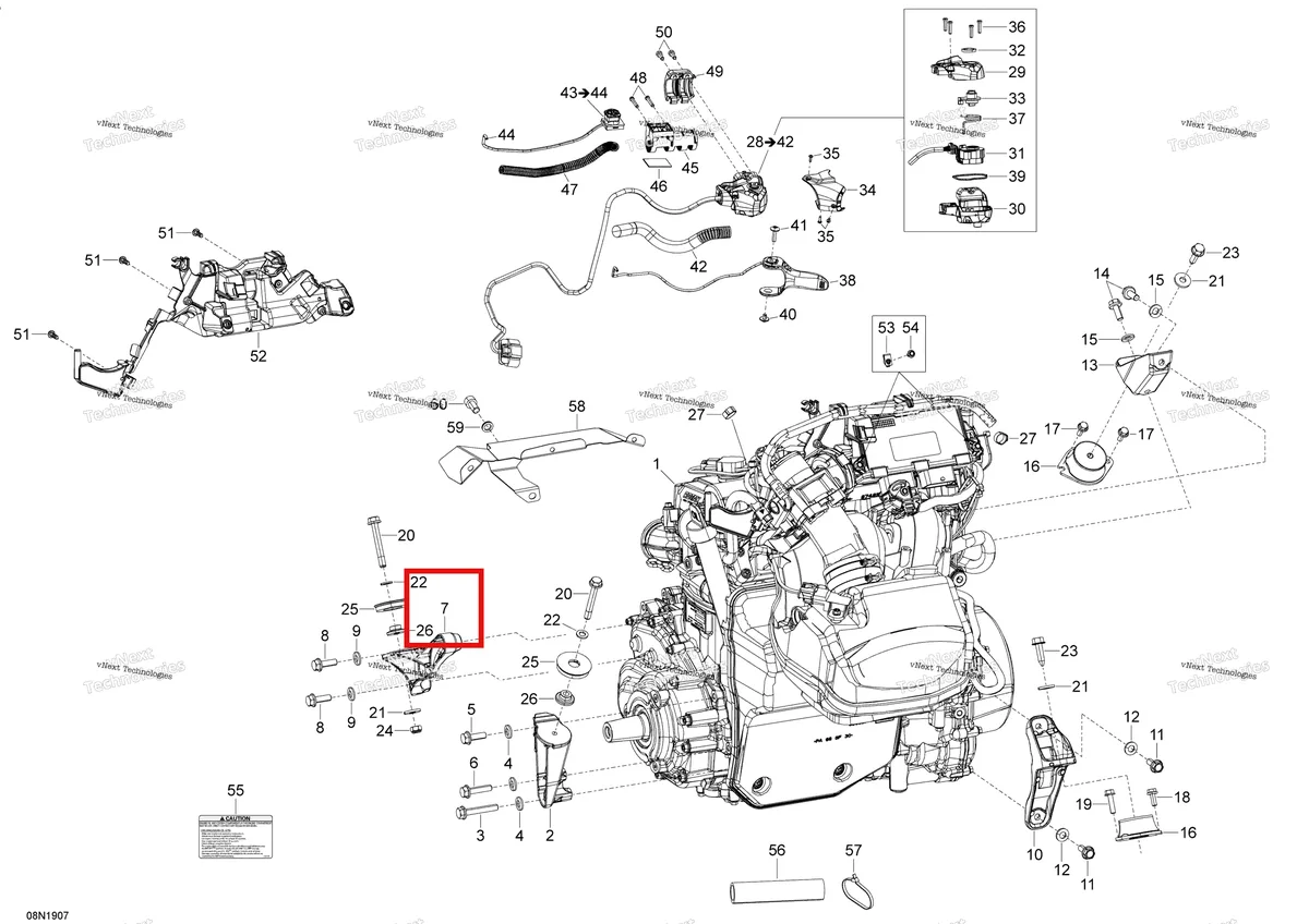 Деталь 512060593 (Передняя опора) на схеме узла 2019 Ski-Doo EXPEDITION LE-SE 1200 4-TEC Engine - 1200 4-Tec