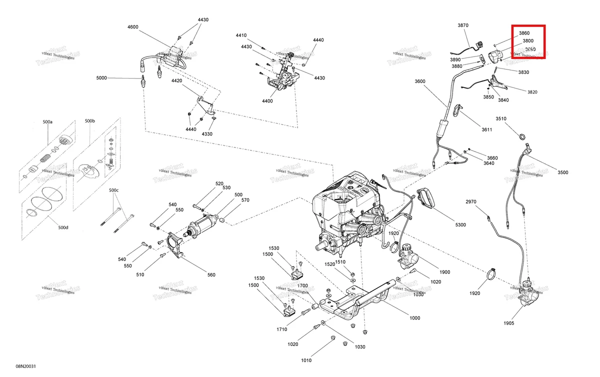 Деталь 512060603 (Деталь Housing Throttle) на схеме узла 2020 Ski-Doo SKANDIC WT 550F Engine - System