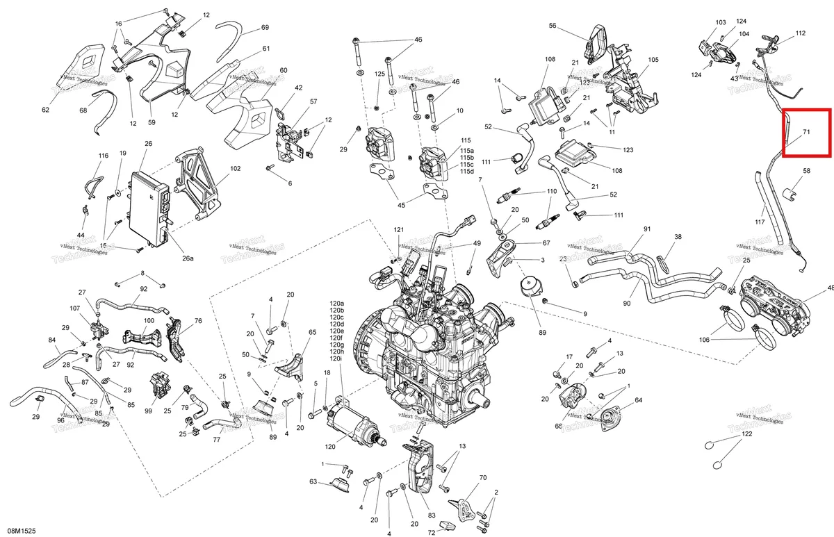 Деталь 512060611 (Трос) на схеме узла 2015 Ski-Doo GSX SE 800RETEC XR137 Engine