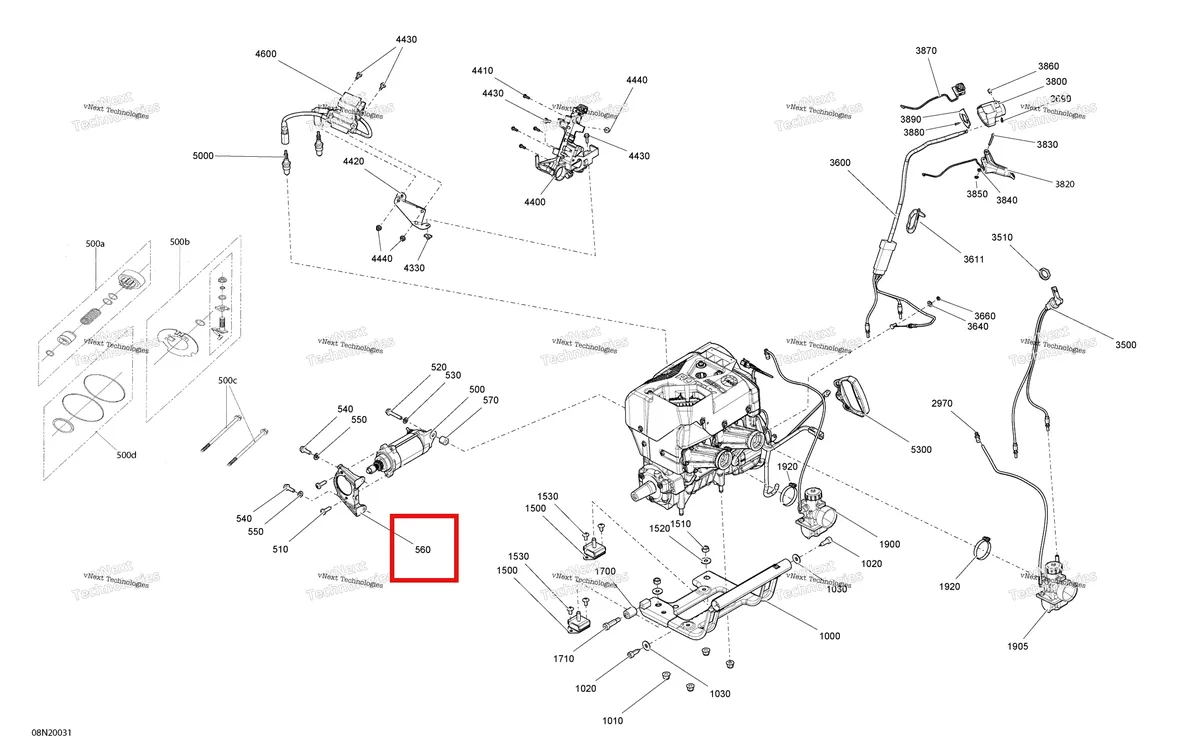Деталь 512060656 (Суппорт) на схеме узла 2020 Ski-Doo SKANDIC WT 550F Engine - System