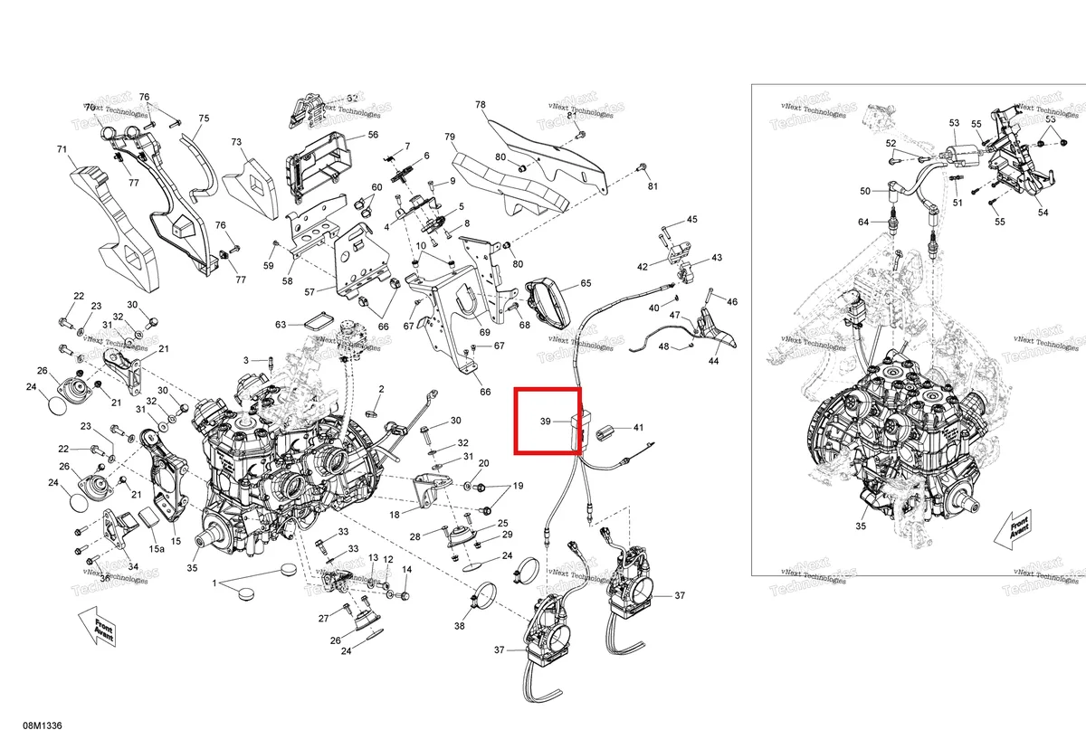 Деталь 512060670 (Трос) на схеме узла 2013 Ski-Doo MXZ X 600RS XP Engine And Engine Support
