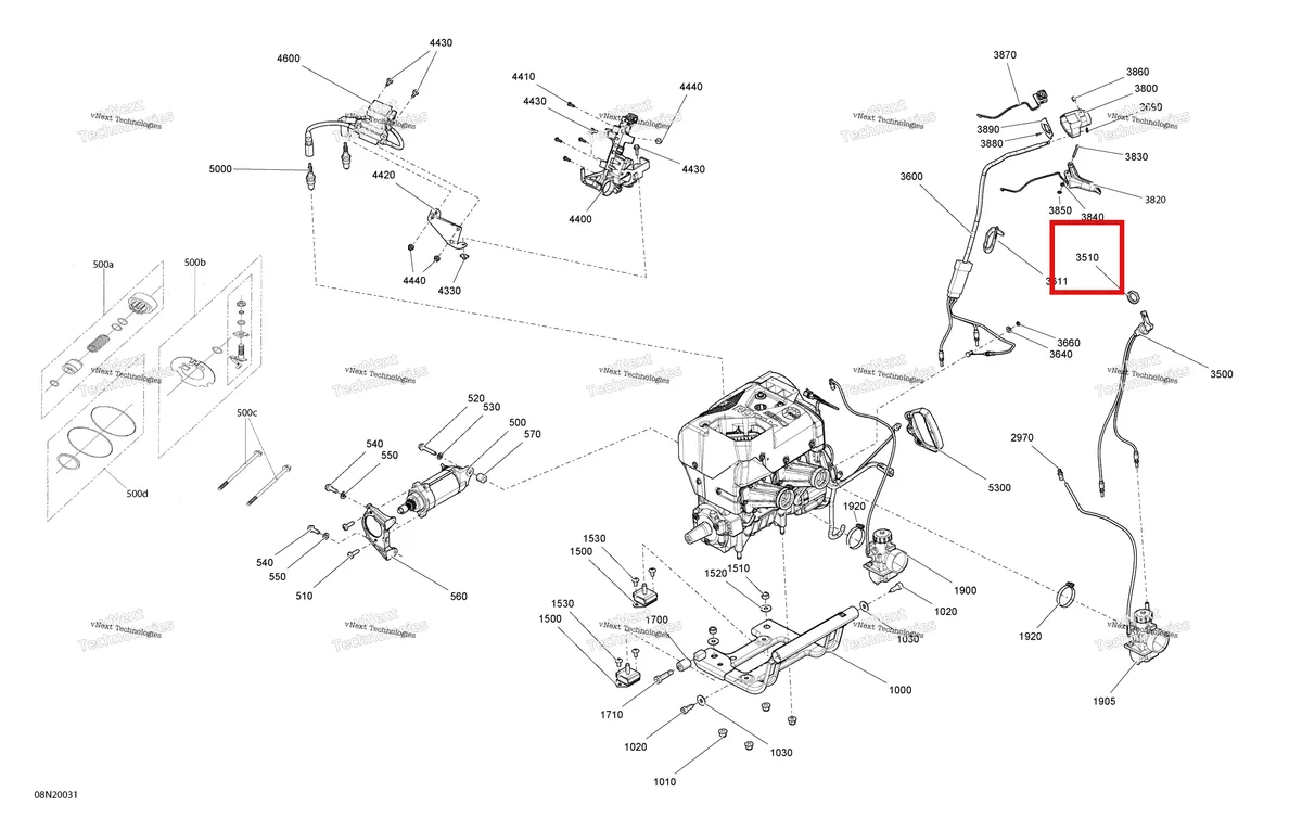 Деталь 512060671 (Пластиковая Гайка) на схеме узла 2020 Ski-Doo SKANDIC WT 550F Engine - System