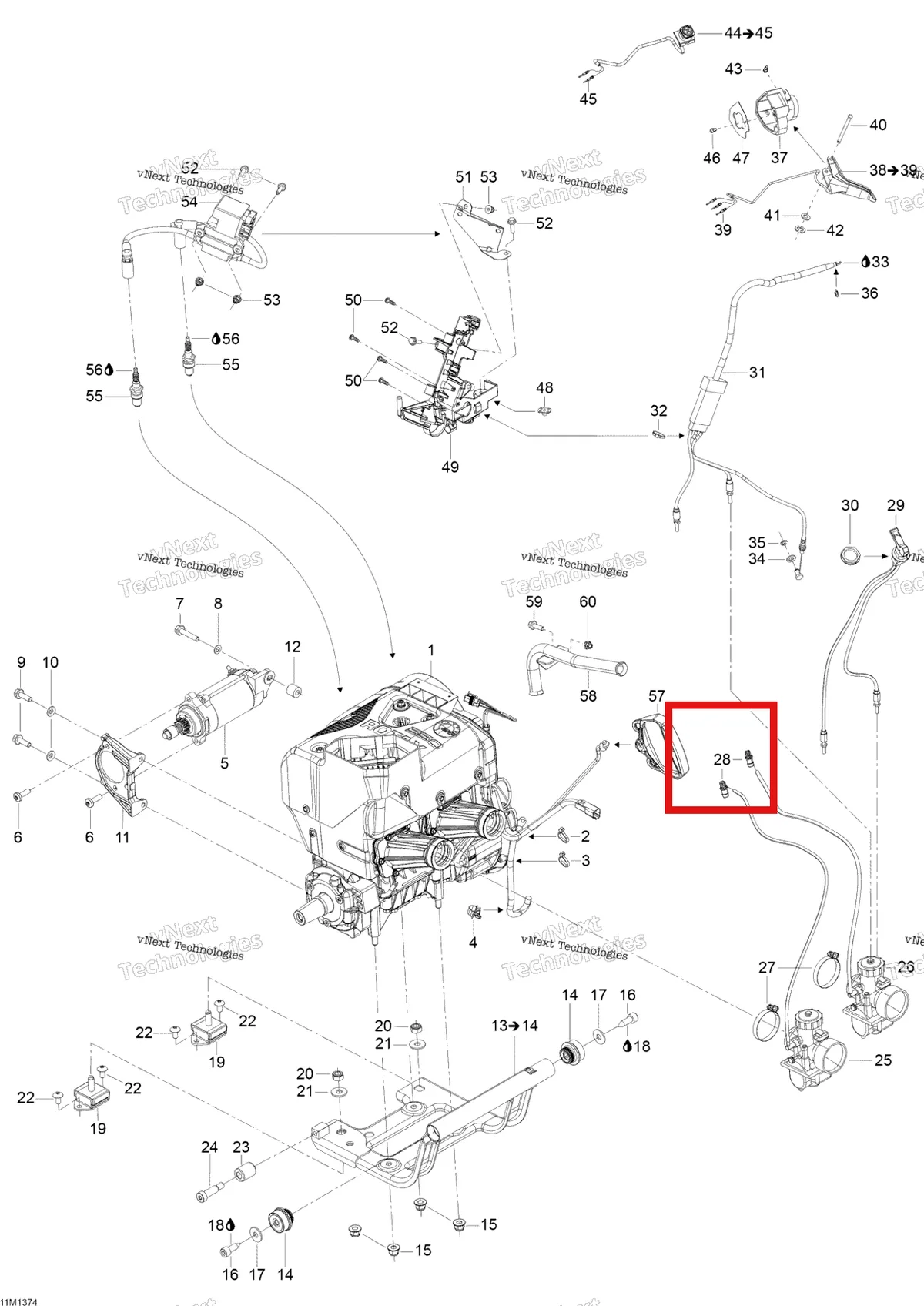 Деталь 512060674 (Кабель Дросселя) на схеме узла 2013 Ski-Doo Skandic WT 550F XU Engine And Engine Support