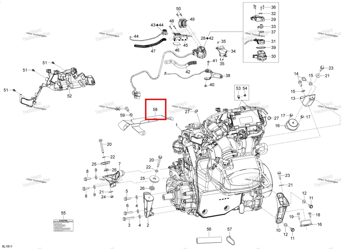 Деталь 512060675 (Тепловой Щит) на схеме узла 2018 Ski-Doo EXPEDITION LE/SE 1200 4-TEC Engine 1200 4-Tec