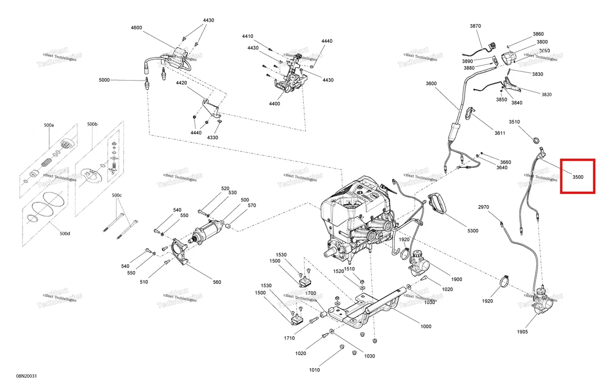Деталь 512060676 (Кабель Дросселя) на схеме узла 2020 Ski-Doo SKANDIC WT 550F Engine - System
