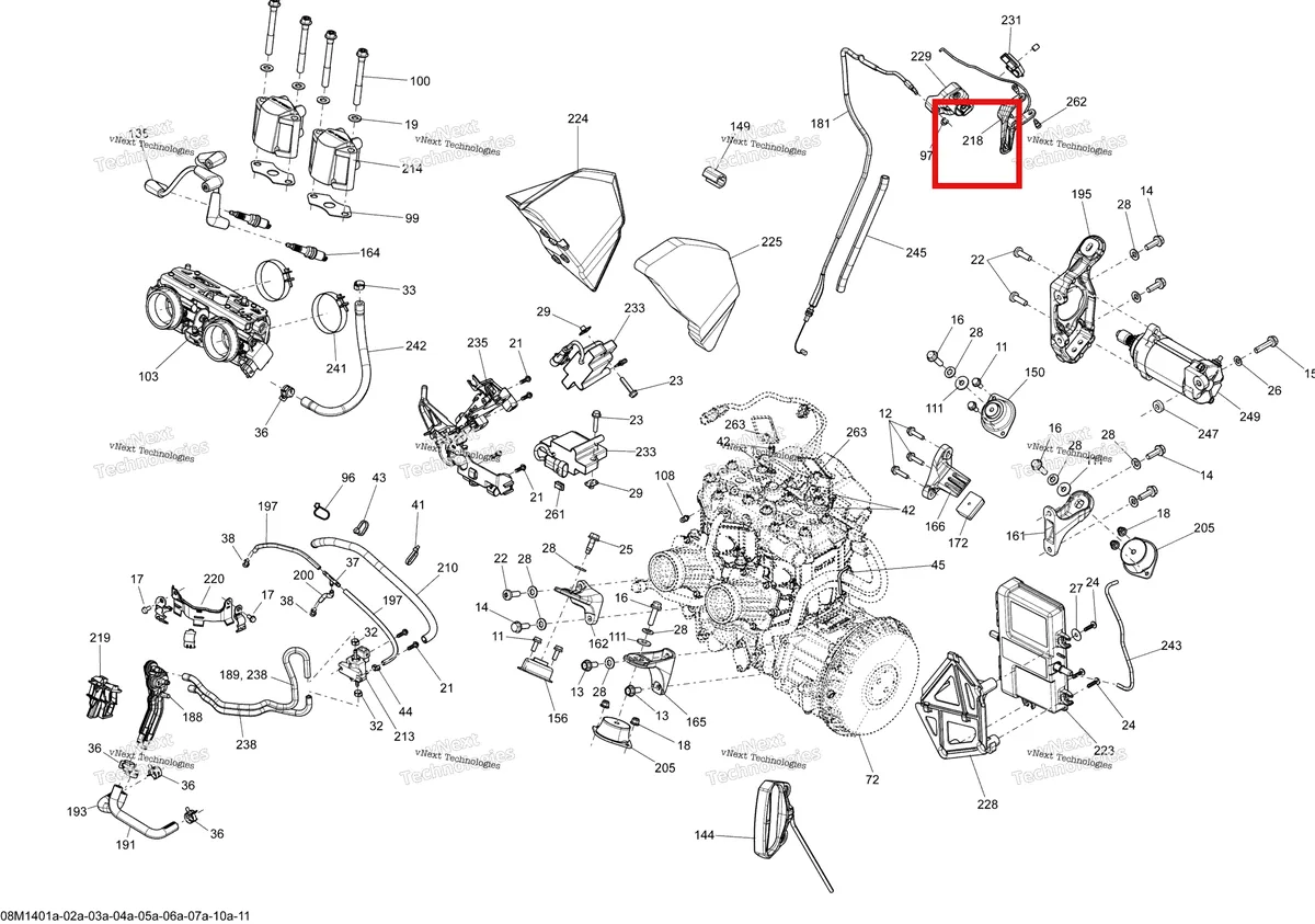 Деталь 512060815 (Деталь Throttle Handle Ass'y. Includes 70 To 71) на схеме узла 2014 Ski-Doo SUMMIT SP 600HOE XM 146 Engine And Engine Support 600Hoetec