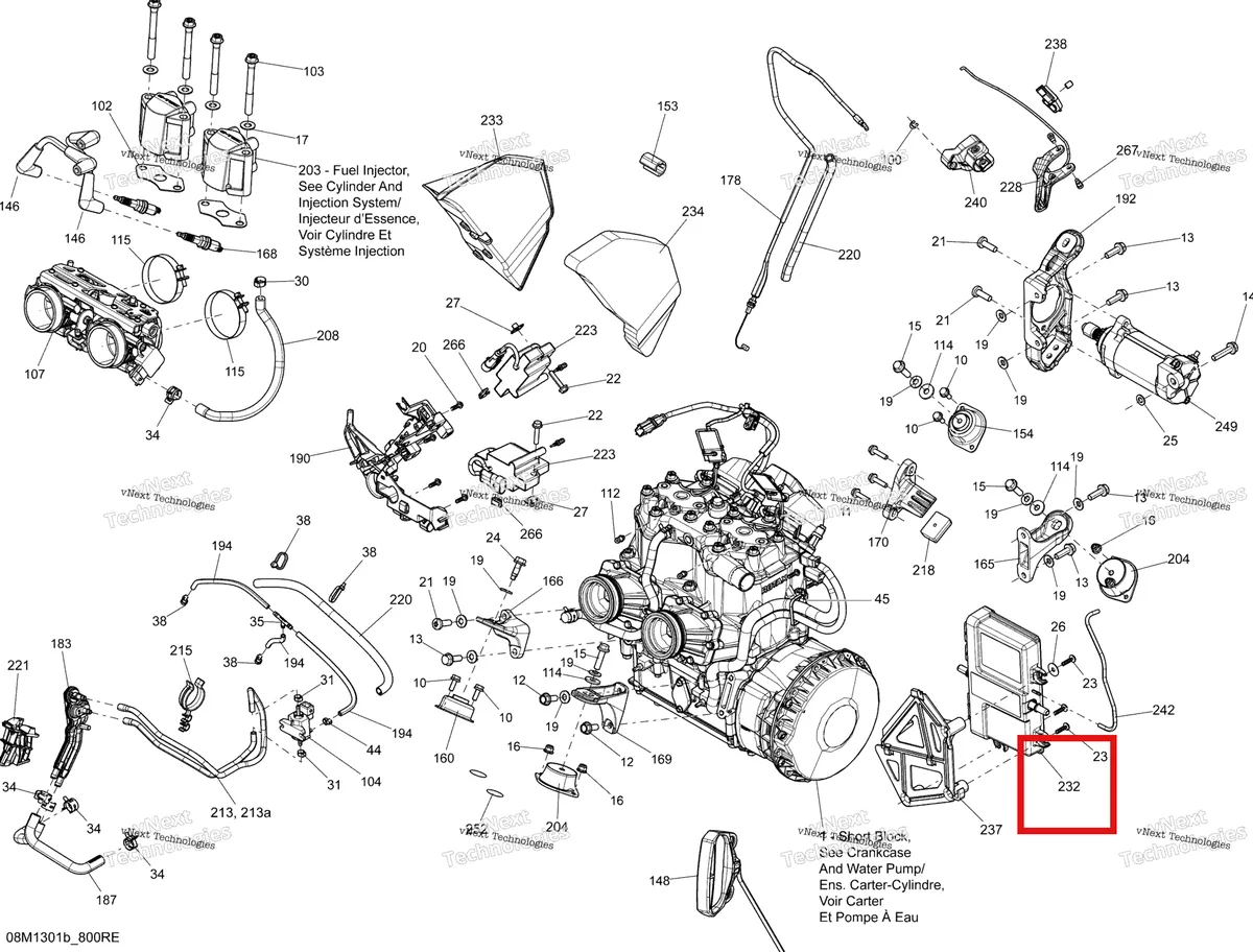 Деталь 512060832 (Деталь Calibrated Module E-tec) на схеме узла 2013 Ski-Doo MXZ TNT 800RETEC XS Engine And Engine Support 800