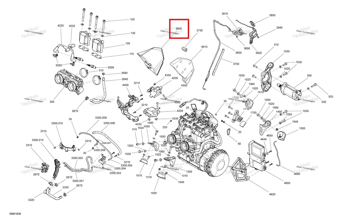 Деталь 512060847 (Деталь Noise Shield) на схеме узла 2018 Ski-Doo RENEGADE 800R E-TEC Engine Renegade - 600Ho E-Tec - Package Enduro