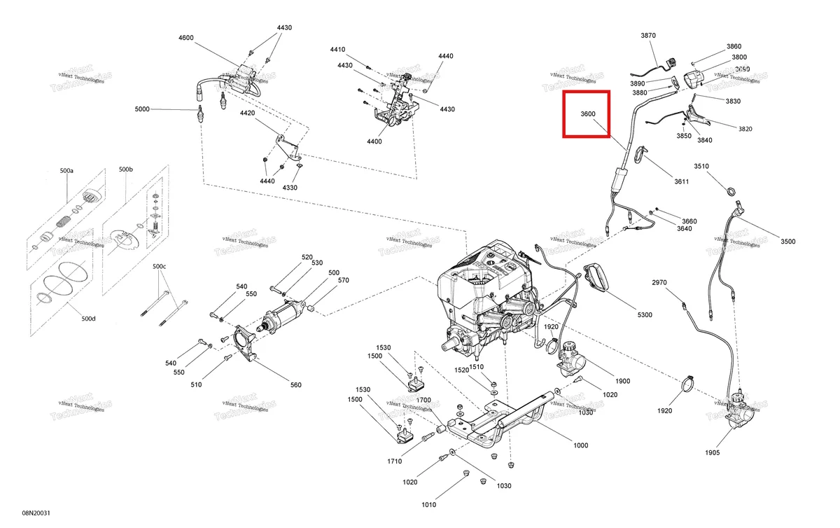 Деталь 512060885 (Трос) на схеме узла 2020 Ski-Doo SKANDIC WT 550F Engine - System