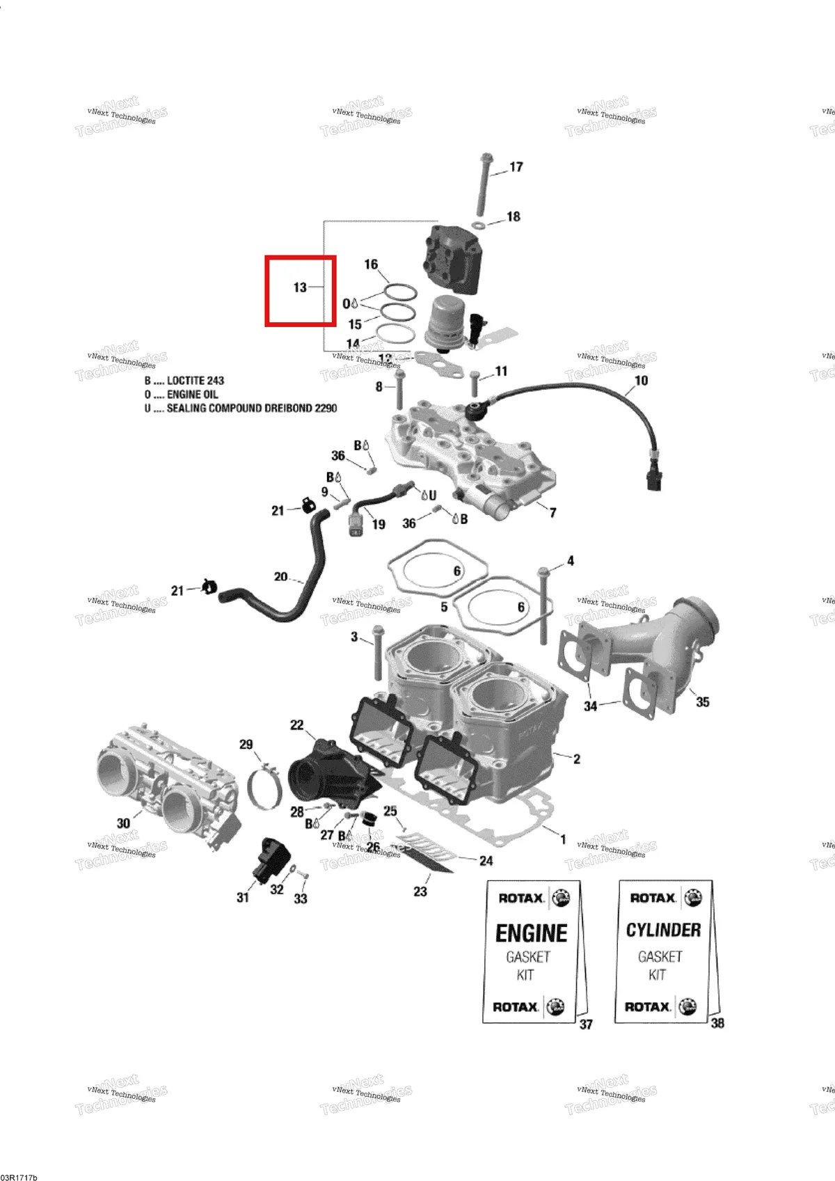 Деталь 512061009 (Форсунка) на схеме узла 2017 Ski-Doo SKANDIC - 2-STROKE - WT-SWT Cylinder And Cylinder Head - 600Ho E-Tec