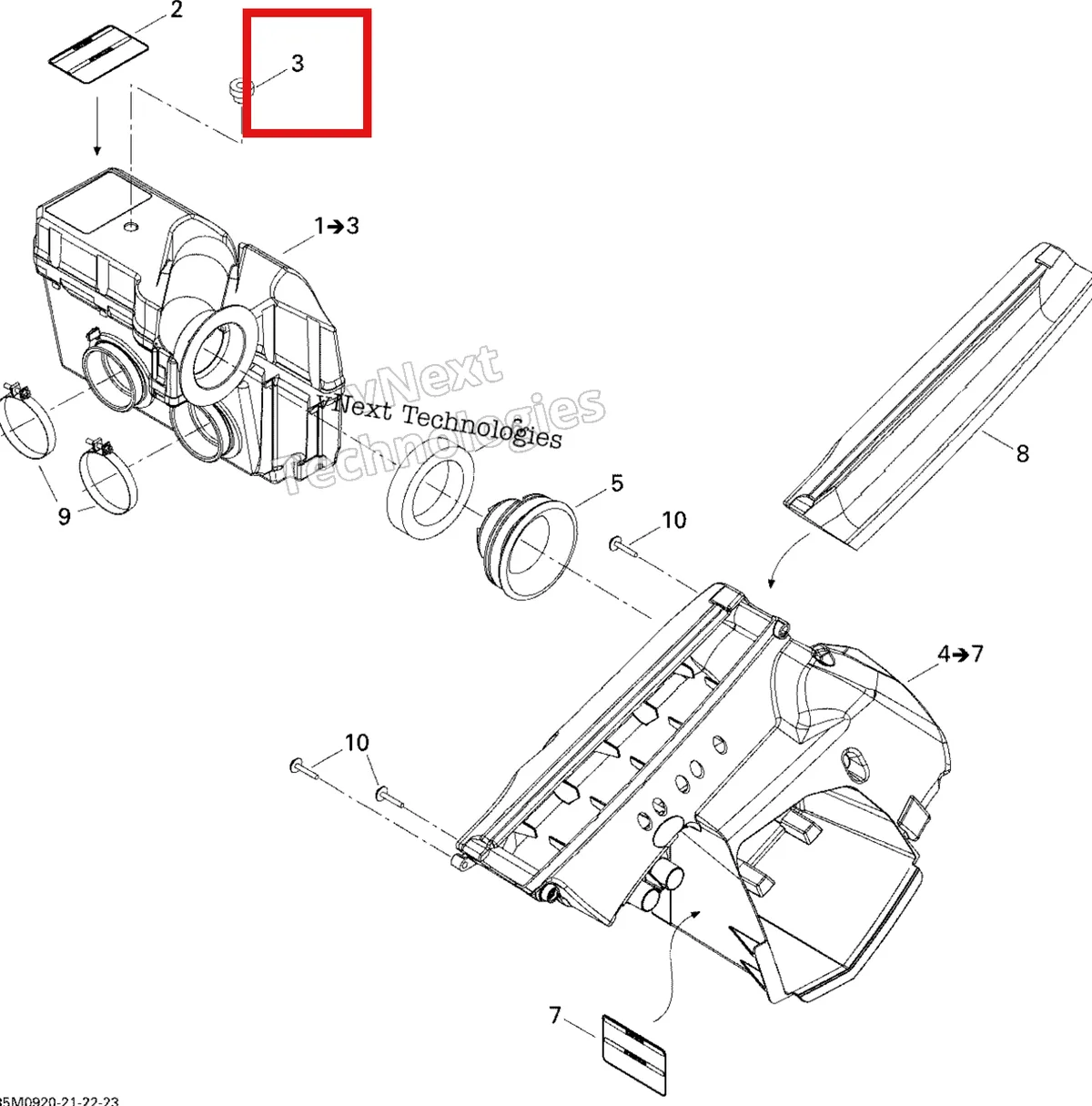 Деталь 513032908 (Уплотнитель резиновый) на схеме узла 2009 Ski-Doo GSX Fan Air Intake System