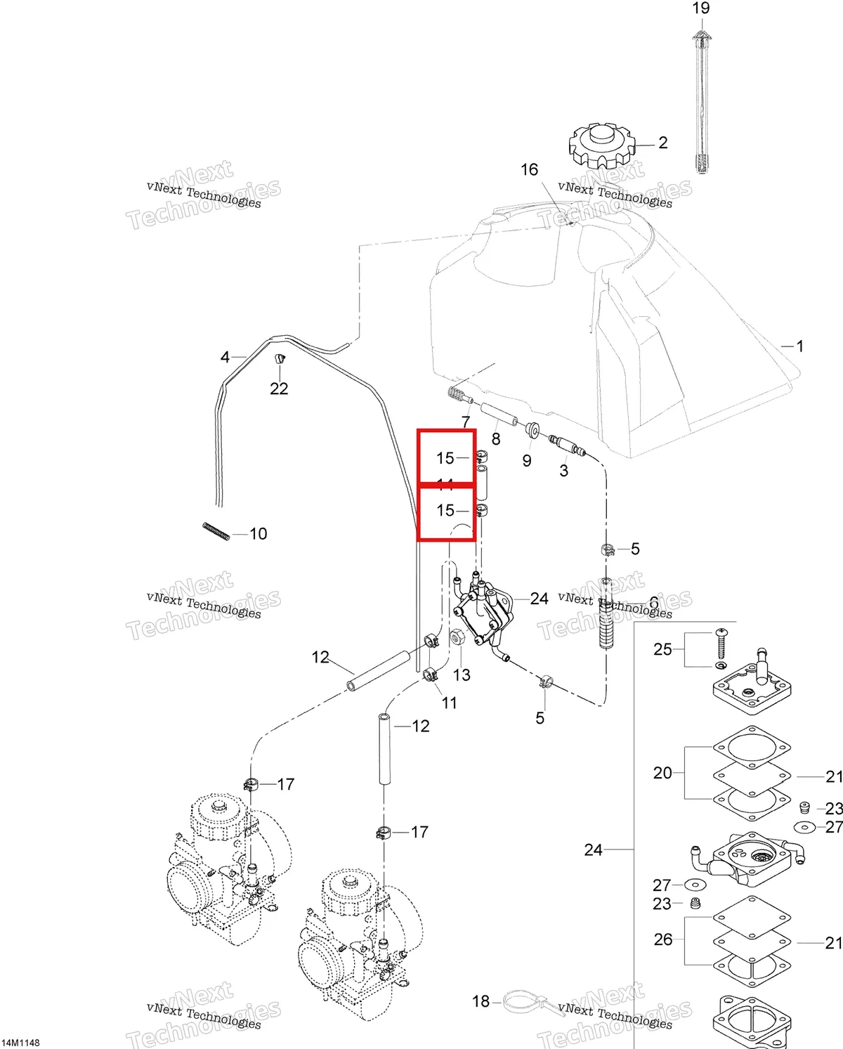 Деталь 513032979 (Пружинный Зажим) на схеме узла 2011 Ski-Doo Skandic WT 550F YetiII Fuel System