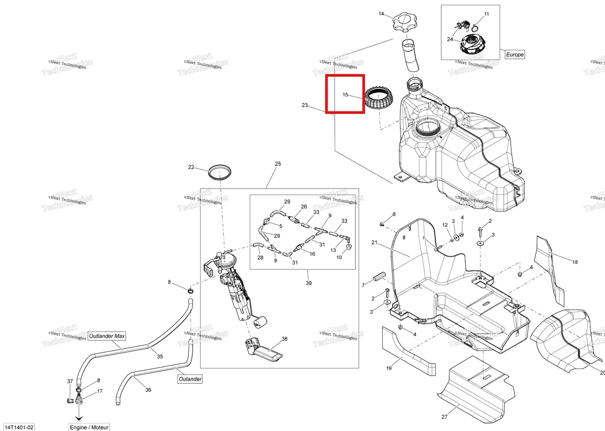 Деталь 513033040 (Крышка) на схеме узла 2014 Can-Am OUTLANDER 400 EFI, STD, XT Fuel System