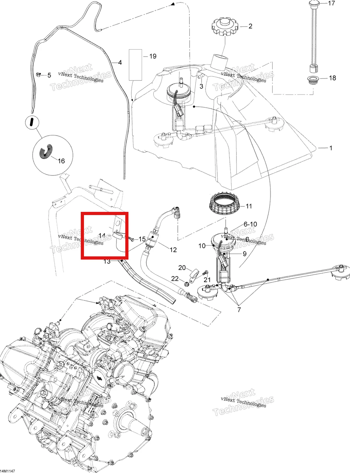 Деталь 513033047 (Зажим) на схеме узла 2012 Ski-Doo Skandic SWT V800 YetiII Fuel System
