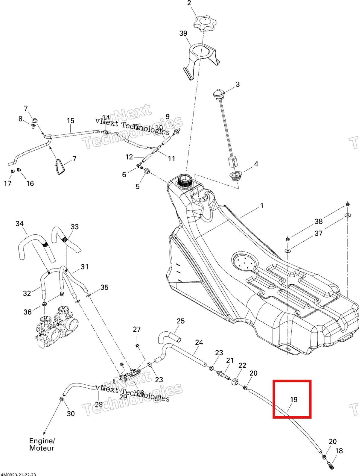 Деталь 513033070 (Шланг) на схеме узла 2009 Ski-Doo GSX Fan Fuel System