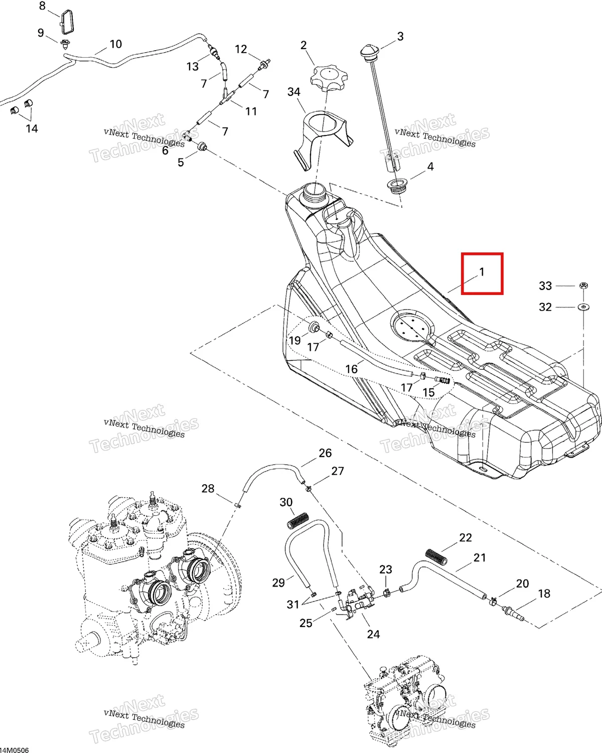 Деталь 513033077 на схеме узла 2005 Ski-Doo GSX 800 HO Fuel System 800Ho