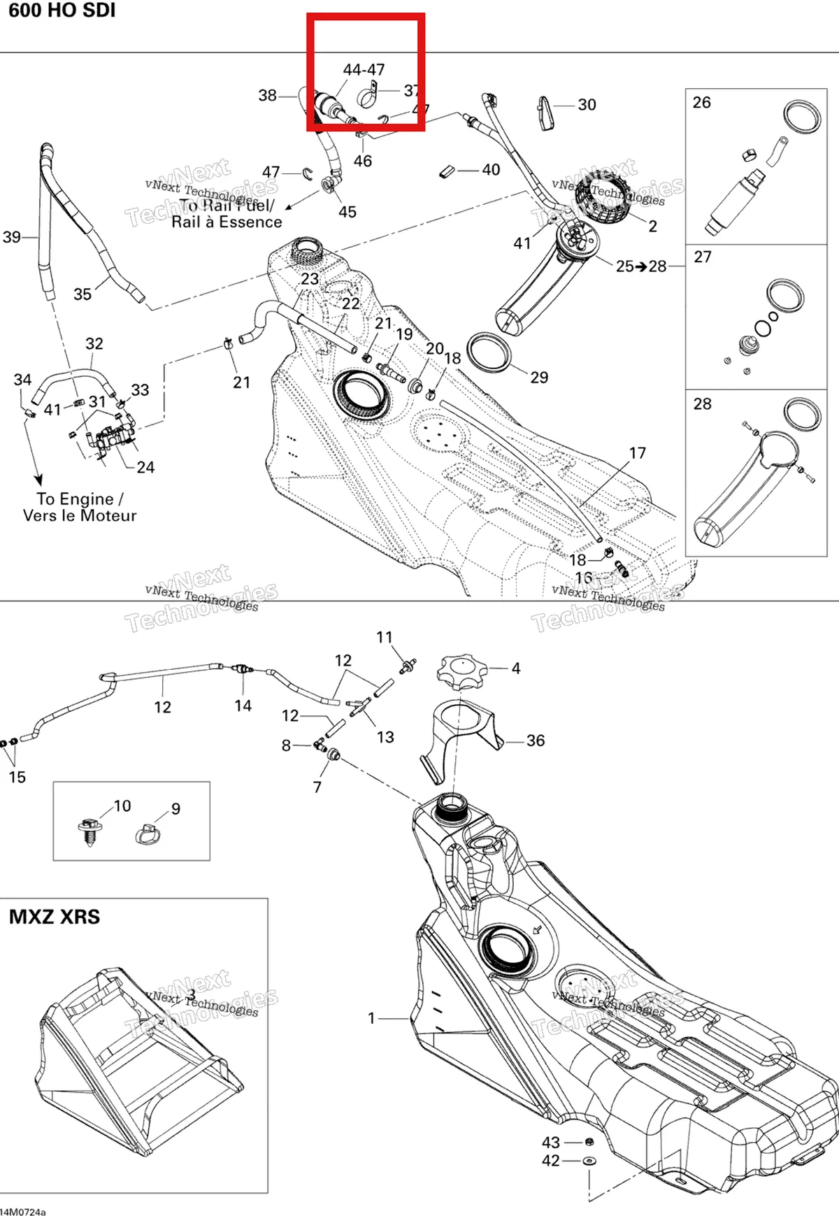 Деталь 513033133 (Фильтр топливный) на схеме узла 2007 Ski-Doo MX Z XRS 600 HO SDI Fuel System 600 Ho Sdi