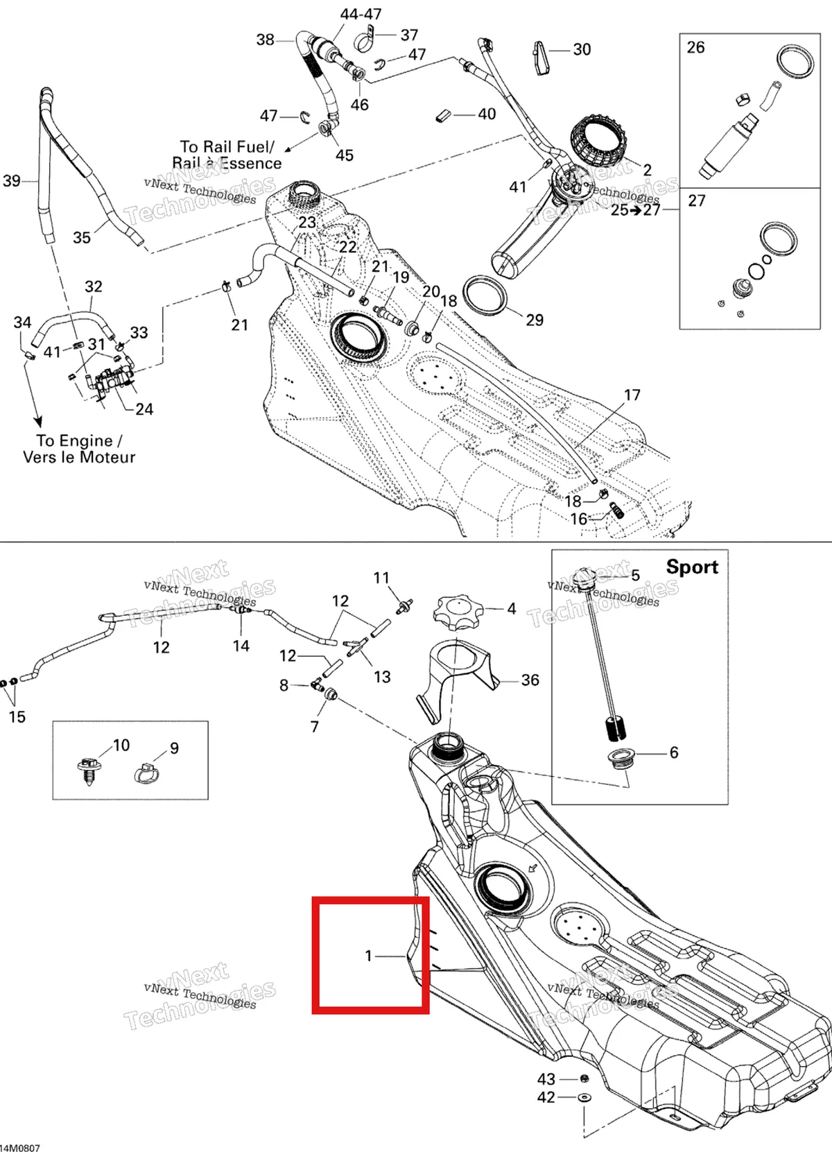 Деталь 513033154 на схеме узла 2008 Ski-Doo GTX SPORT 600 HO SDI Fuel System Sport