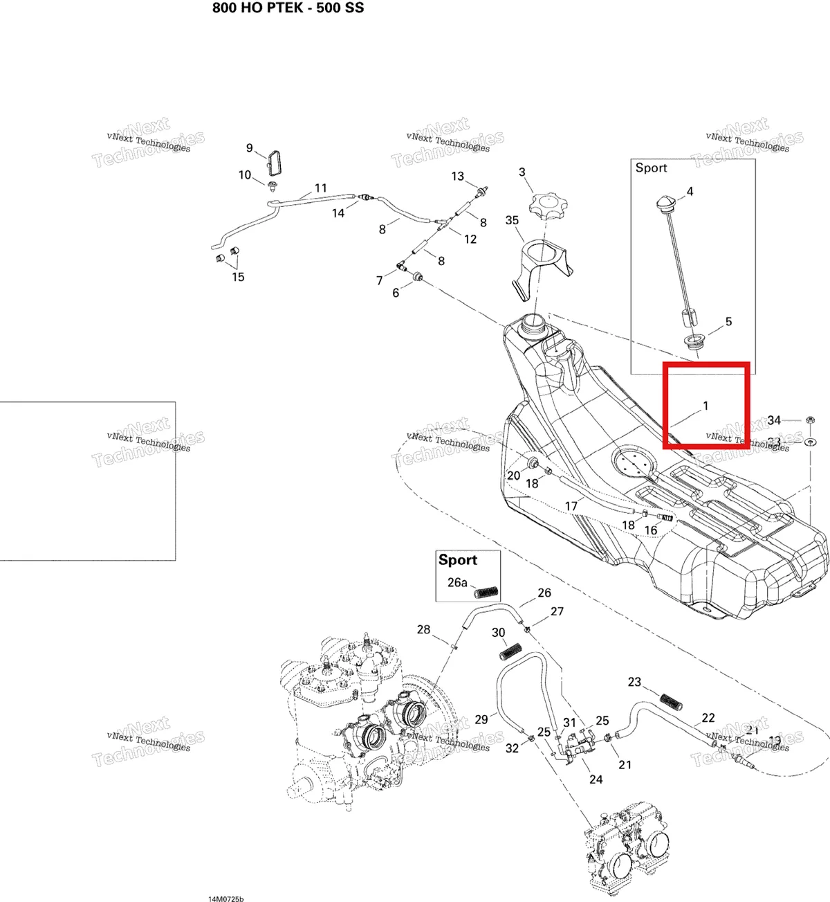 Деталь 513033170 на схеме узла 2007 Ski-Doo GSX LTD 800 HO PTEK Fuel System 800 Ho