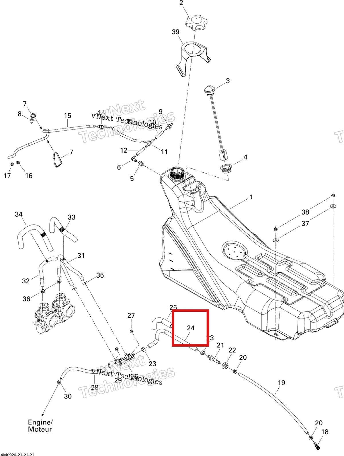 Деталь 513033374 (Шланг) на схеме узла 2009 Ski-Doo GSX Fan Fuel System