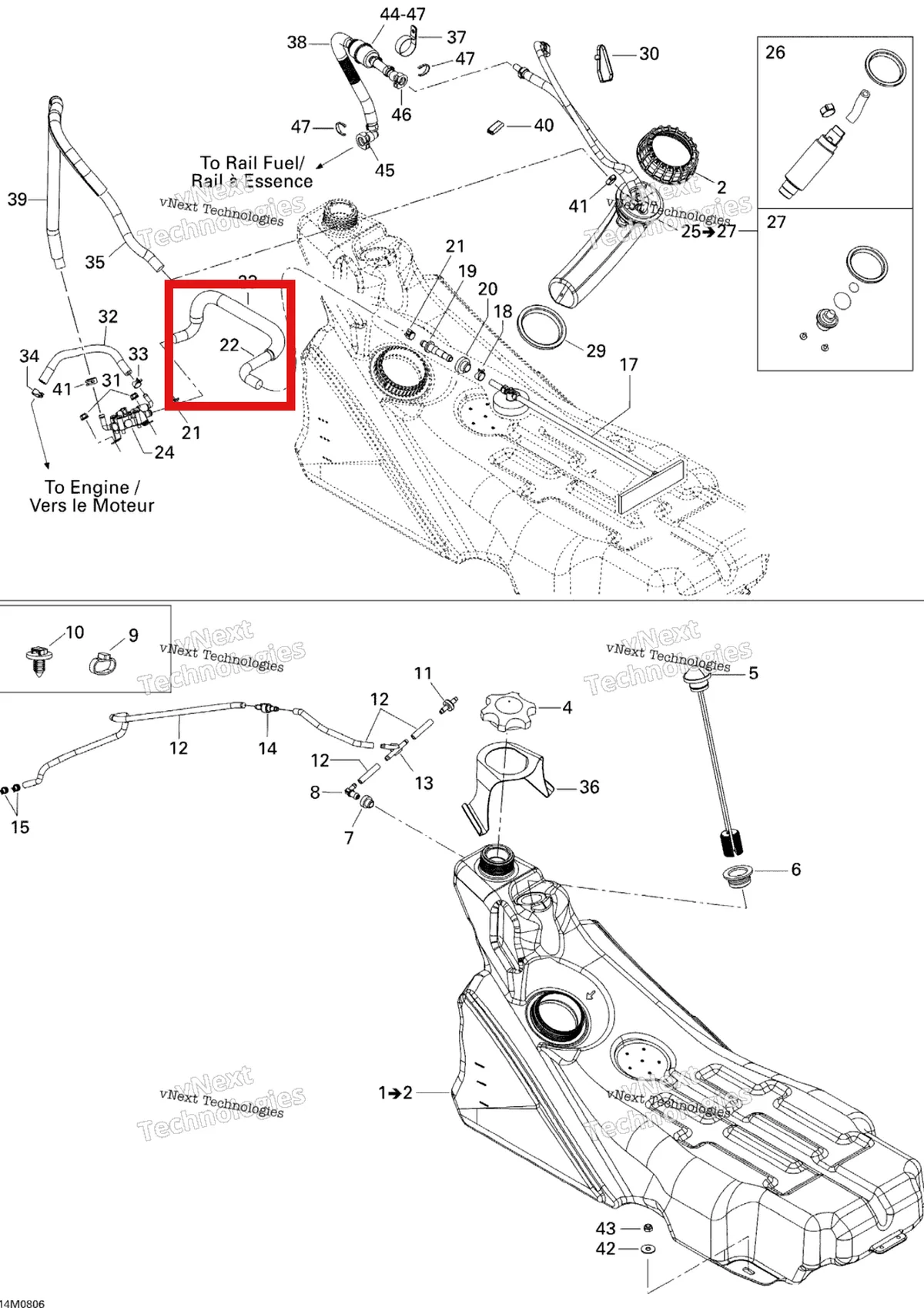 Деталь 513033378 на схеме узла 2008 Ski-Doo Summit Adrenaline 600HO SDI Fuel System