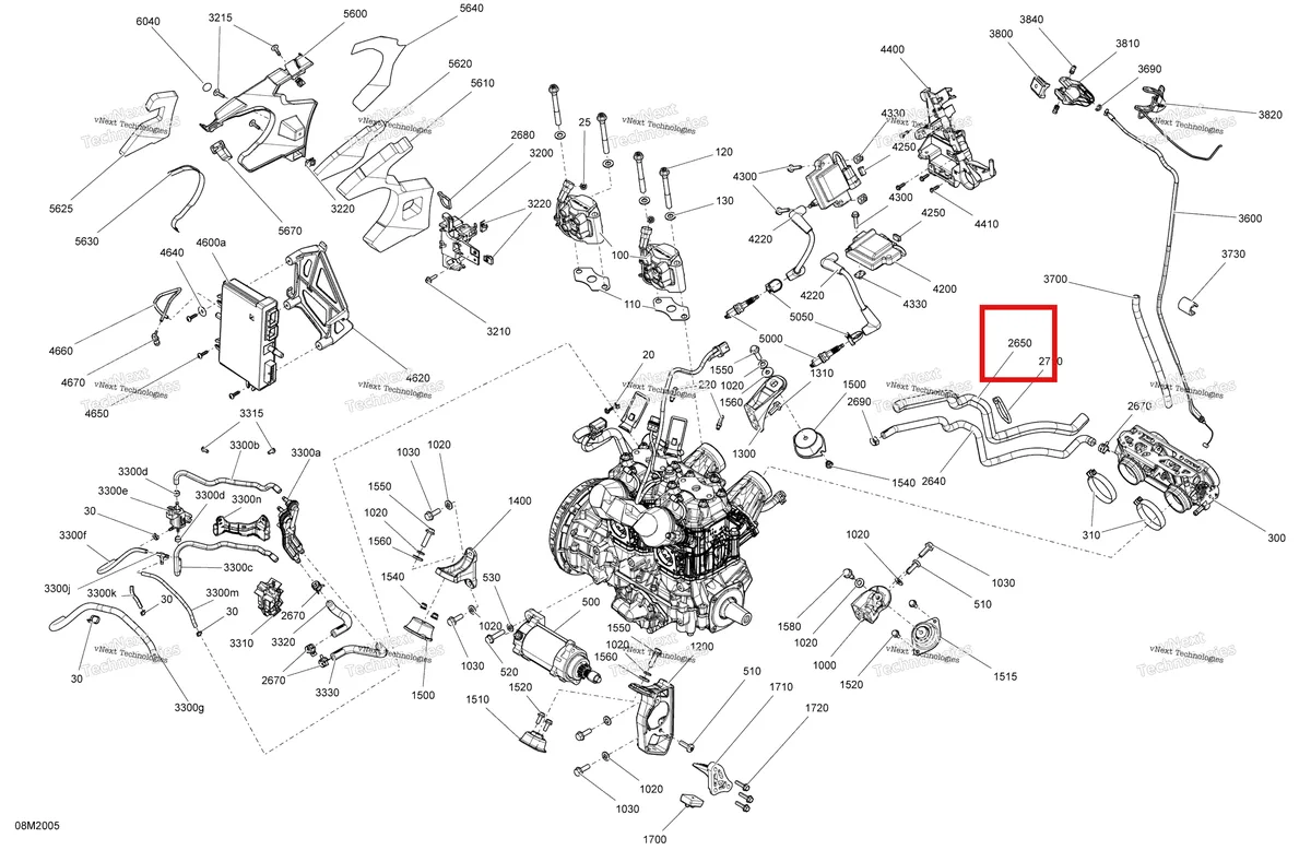 Деталь 513033412 (Трубопровод) на схеме узла 2020 Ski-Doo TUNDRA 600HO E-TEC Engine - System