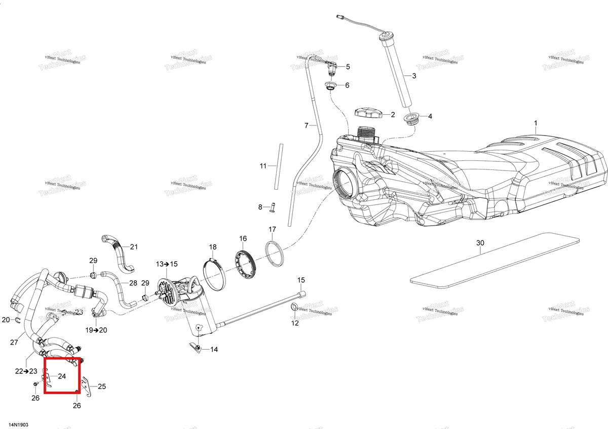 Деталь 513033542 (Кронштейн) на схеме узла 2020 Ski-Doo SKANDIC WT 600HO E-TEC Engine - Fuel