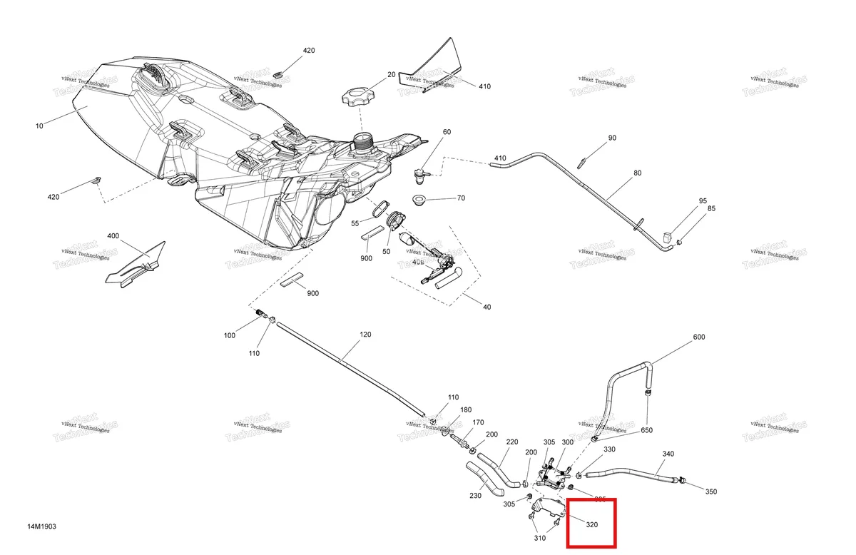 Деталь 513033543 (Деталь Pump Bracket) на схеме узла 2019 Ski-Doo TUNDRA 550F Fuel - Europe