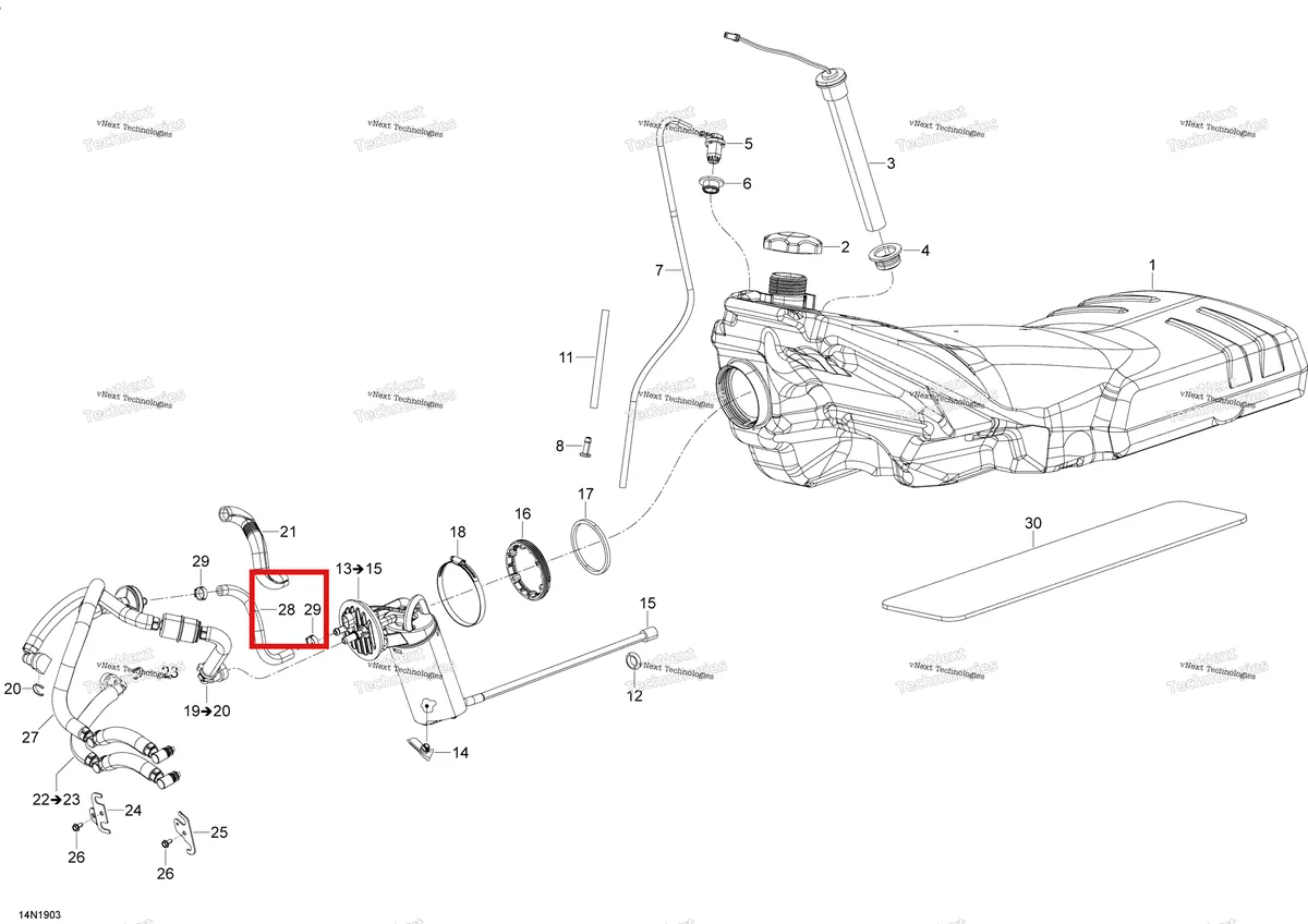 Деталь 513033544 (Шланг) на схеме узла 2020 Ski-Doo SKANDIC WT 600HO E-TEC Engine - Fuel