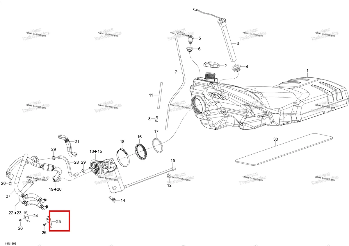 Деталь 513033593 (Кронштейн) на схеме узла 2020 Ski-Doo SKANDIC WT 600HO E-TEC Engine - Fuel