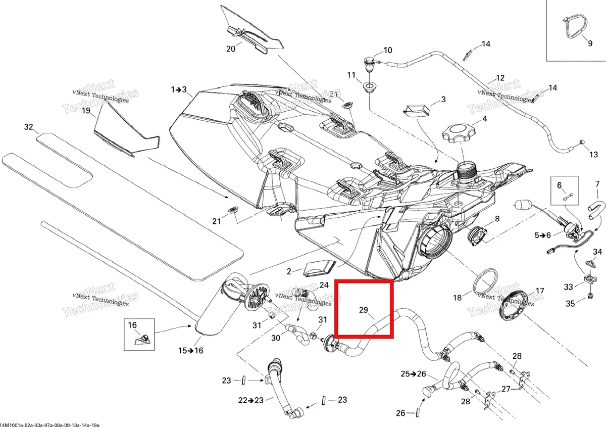 Деталь 513033599 (Деталь Hose Ass'y. Includes 23 To 24) на схеме узла 2010 Ski-Doo Summit Everest 600HO ETEC Fuel System 600Ho Etec