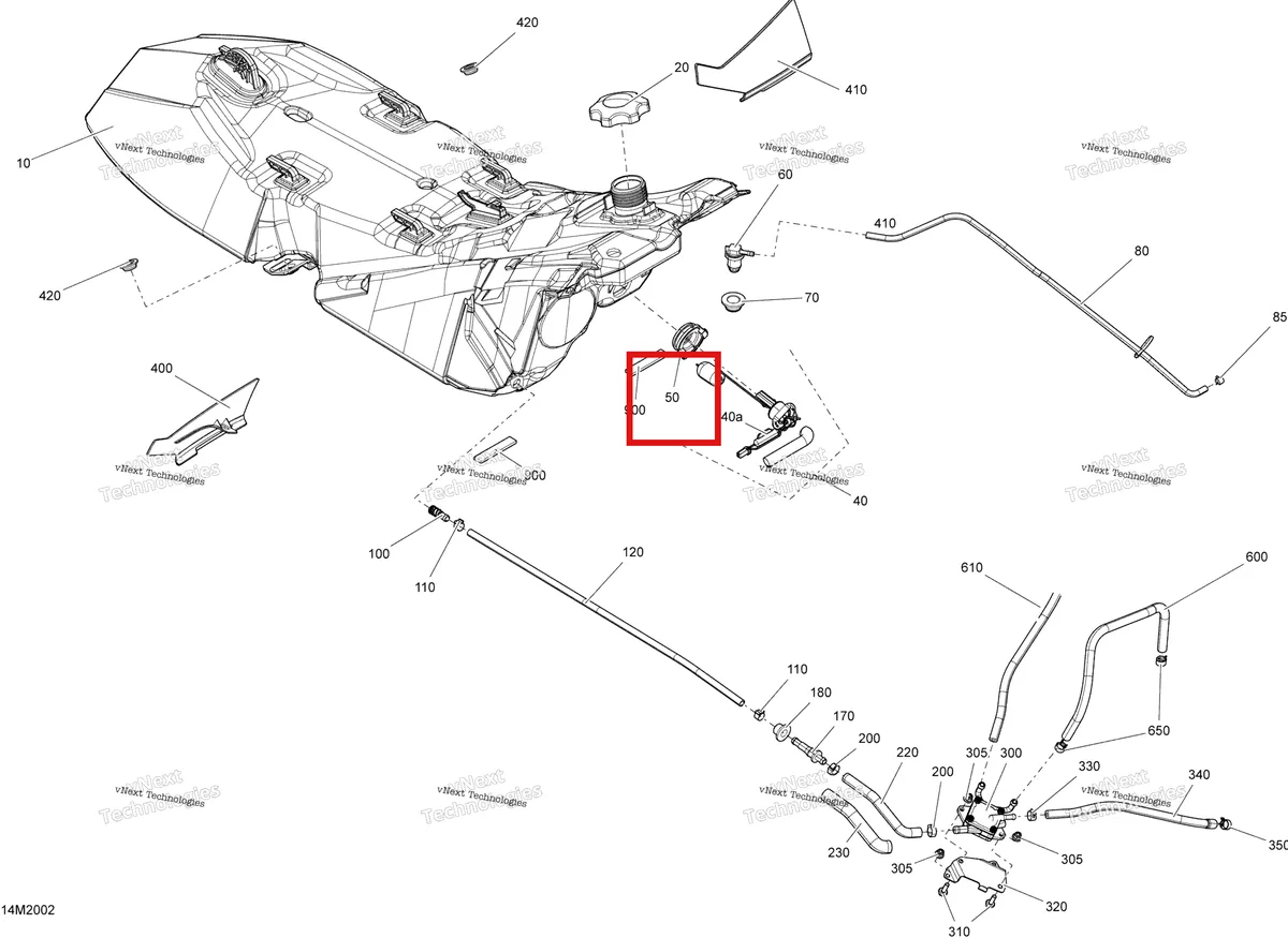 Деталь 513033606 (Уплотнитель резиновый) на схеме узла 2020 Ski-Doo EXPEDITION SPORT 550F Engine - Fuel